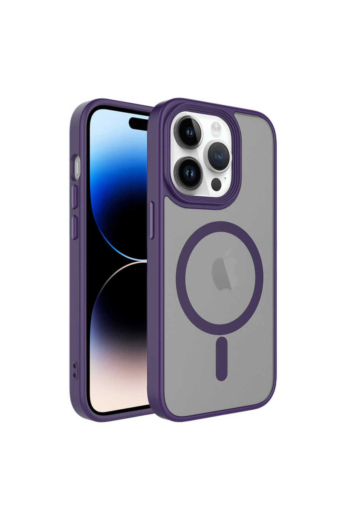 System Com iPhone 13 Pro Uyumlu Mat Arka Yüzey Wireless Şarj Özellikli SYS Flet Magsafe Kılıf-Derin Mor