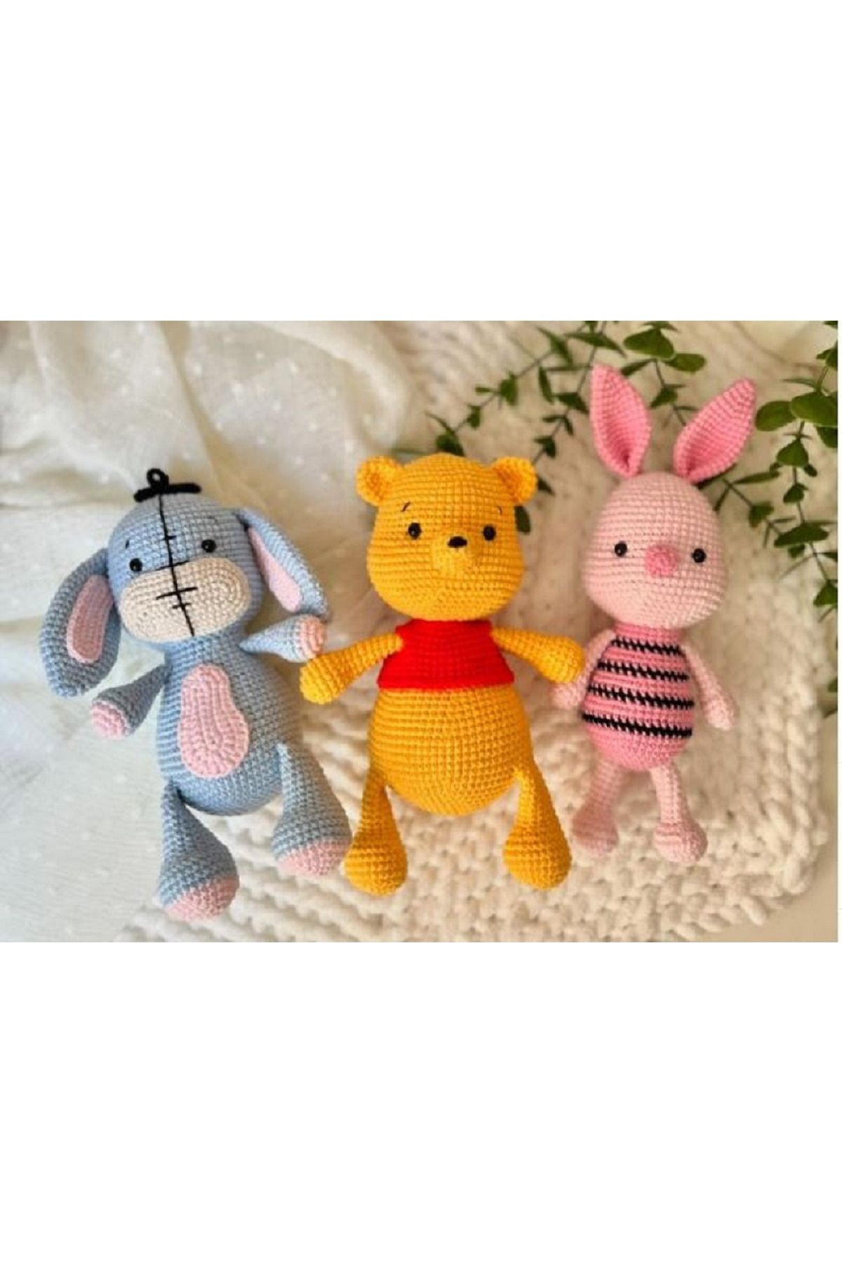 designbyoykum Amigurumi Organik Oyuncak Winni The Pooh Set (3'LÜ) Piglet, Eeyore, Winnie