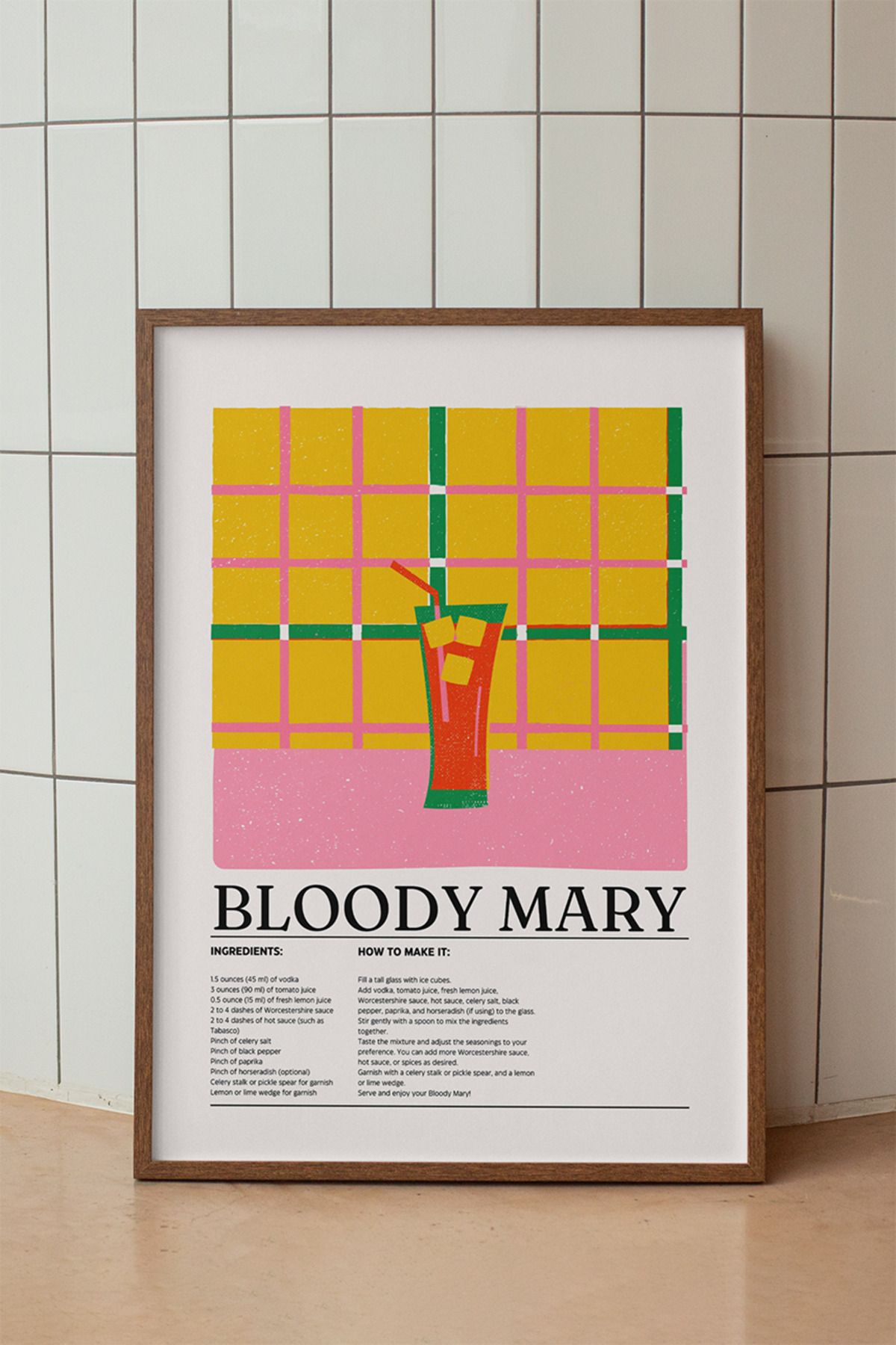baselith Bloody Mary Kokteyl Tarifi Posteri - Renkli Modern İçecek Mutfak Duvar Dekor - Çerçevesiz Baskı