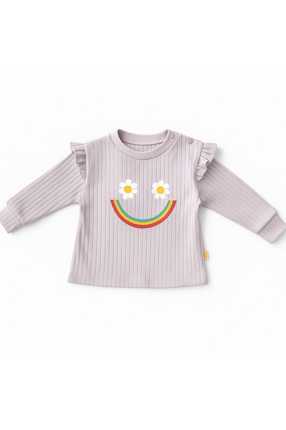 E&A Bebek Mor Çizgili Çiçek Desenli Kız Bebek Pijama Takımı-Choose Happy
