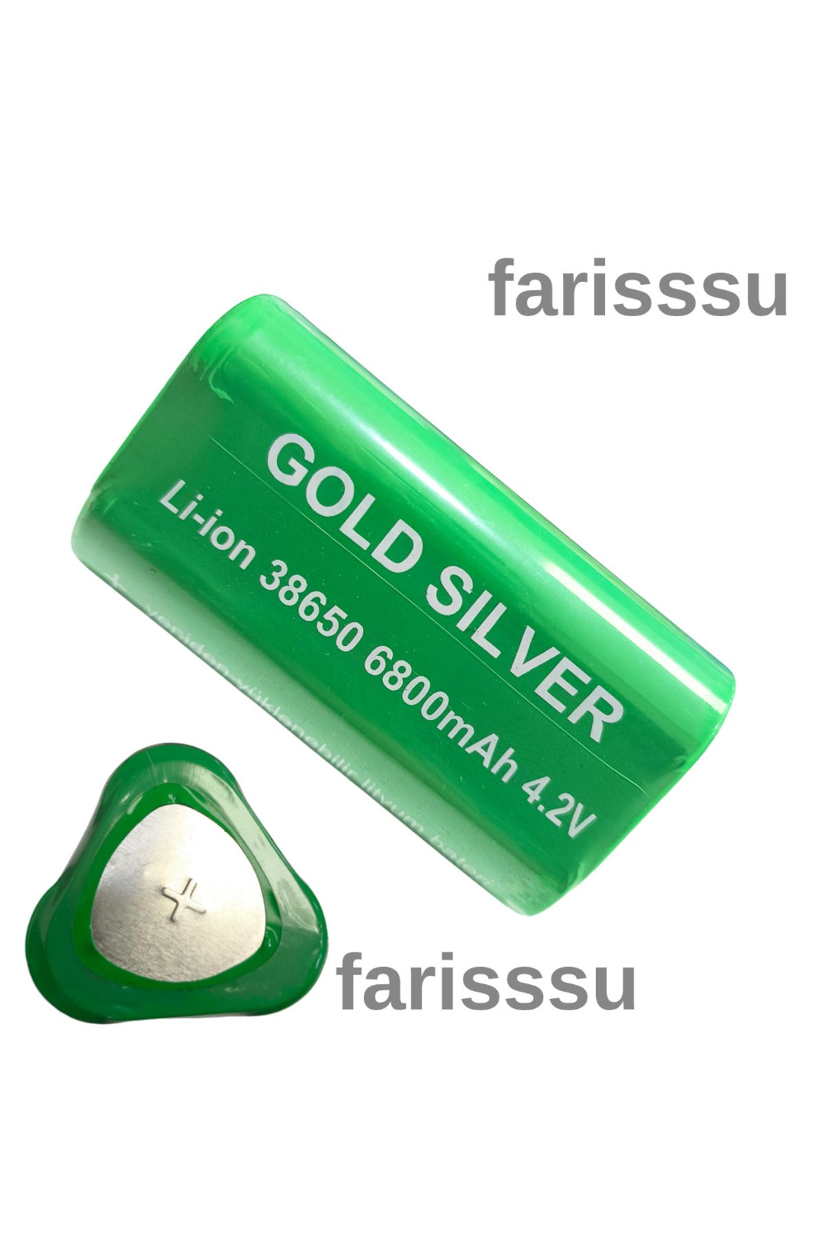 farissu Gold Silver 18650 6800mAh 4.2V Li-ion Şarjlı Pil – El Feneri ve Elektronik Cihazlar İçin