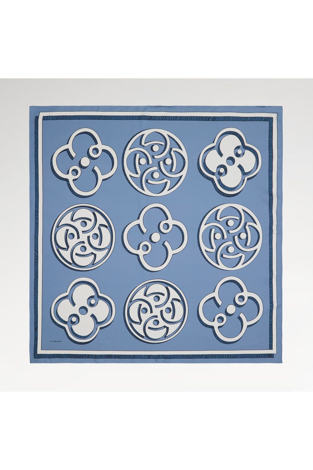 Vismara Mavi Vismara Monogram Desenli Twill İpek Eşarp