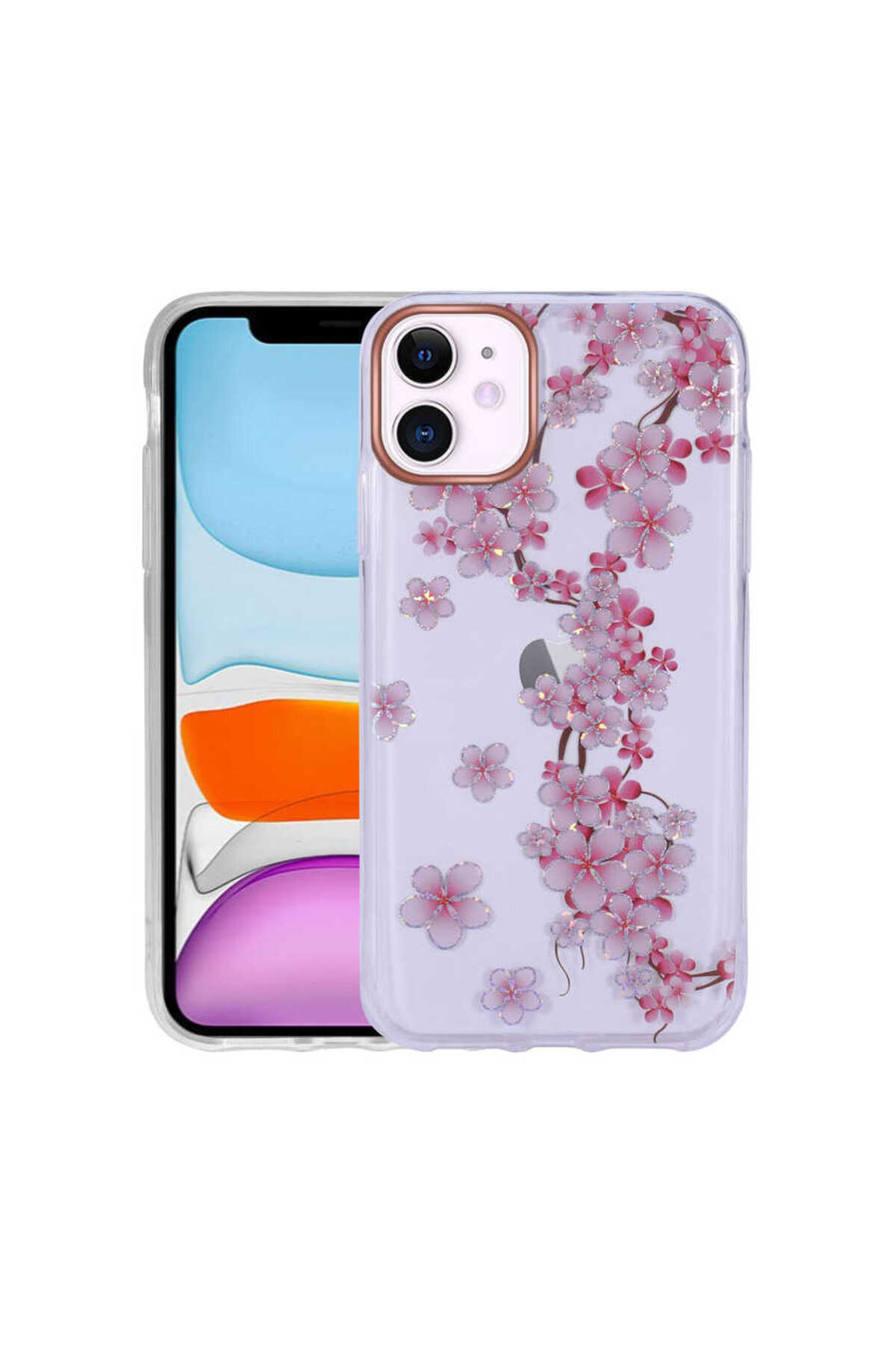 iPhone 11 Uyumlu Desenli Simli Sert SYS İnka Kılıf-NO3