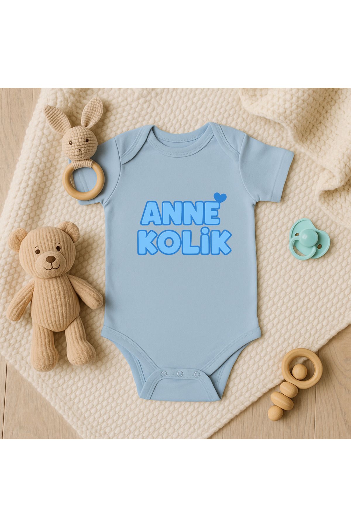 Magic Bravo %100 Pamuk Anne Kolik Baskılı Mavi Bebek Çıtçıtlı Badi Zıbın Body