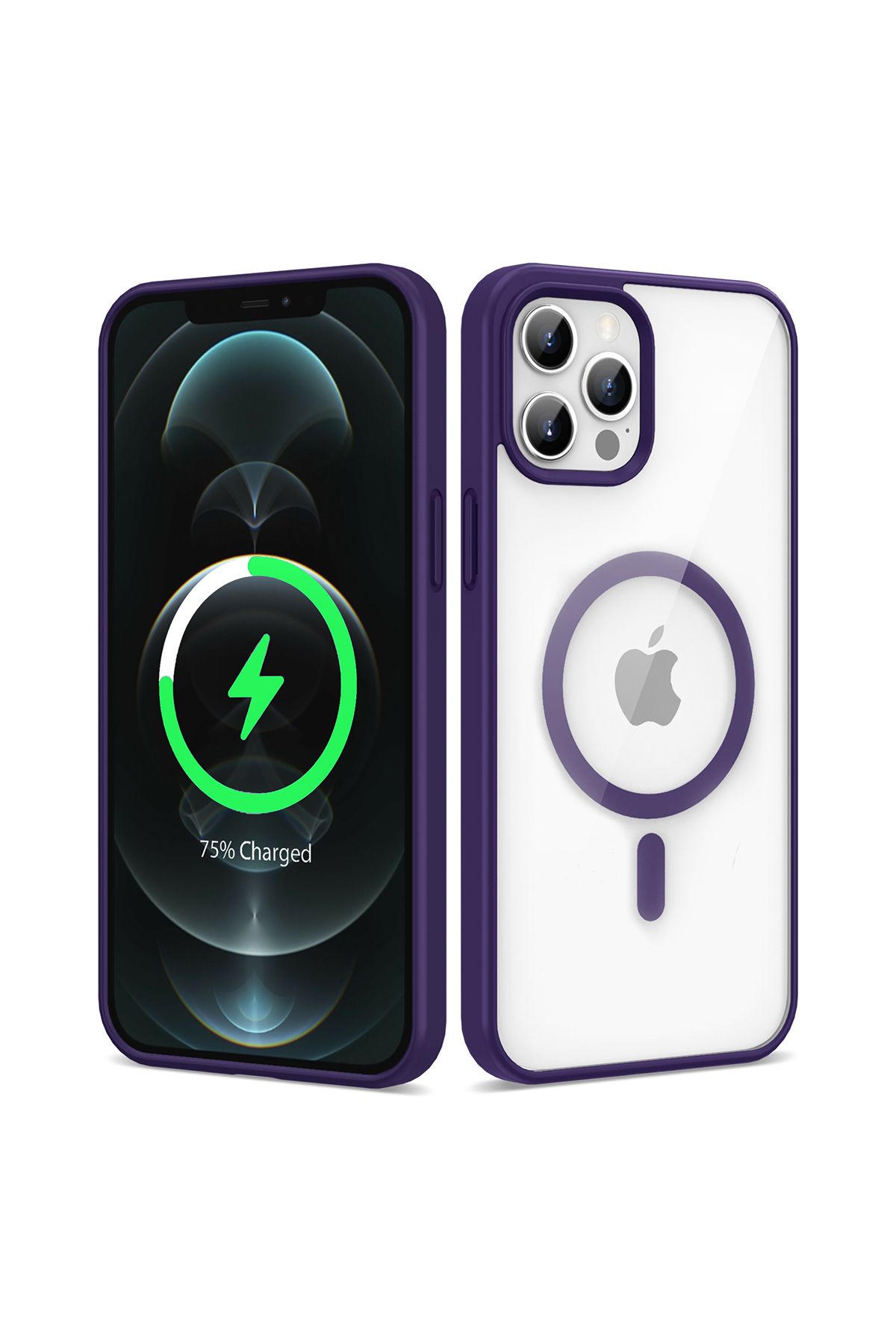 System Com iPhone 12 Pro Uyumlu Magsafe Wireless Şarj Özellikli Silikon SYS Ege Kılıf-Derin Mor