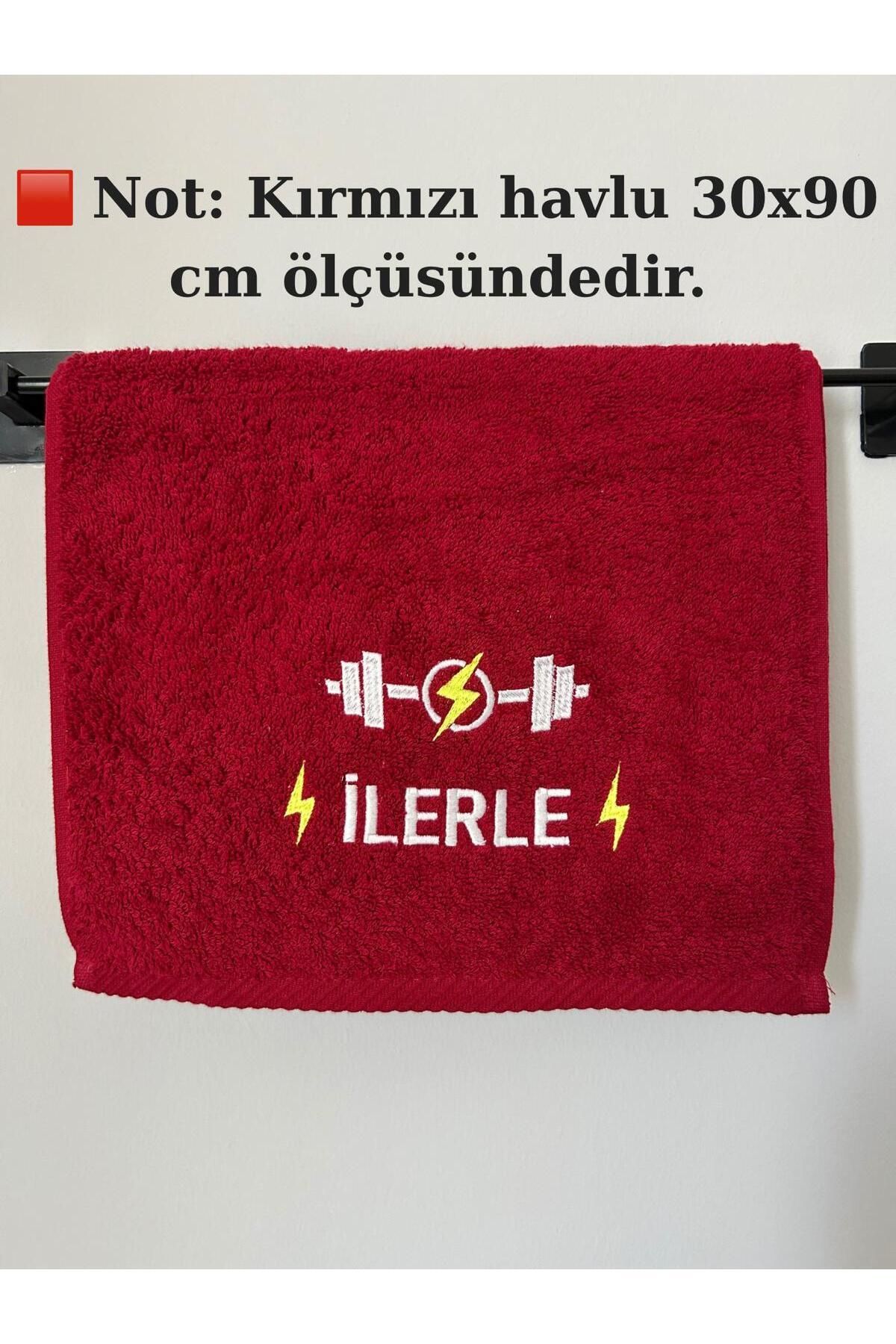 idutextile "ilerle" Yazılı Spor Havlusu - Nakışlı %100 Pamuk - Kişiye Özel - Spor Salonu Havlusu - 30x90 Cm