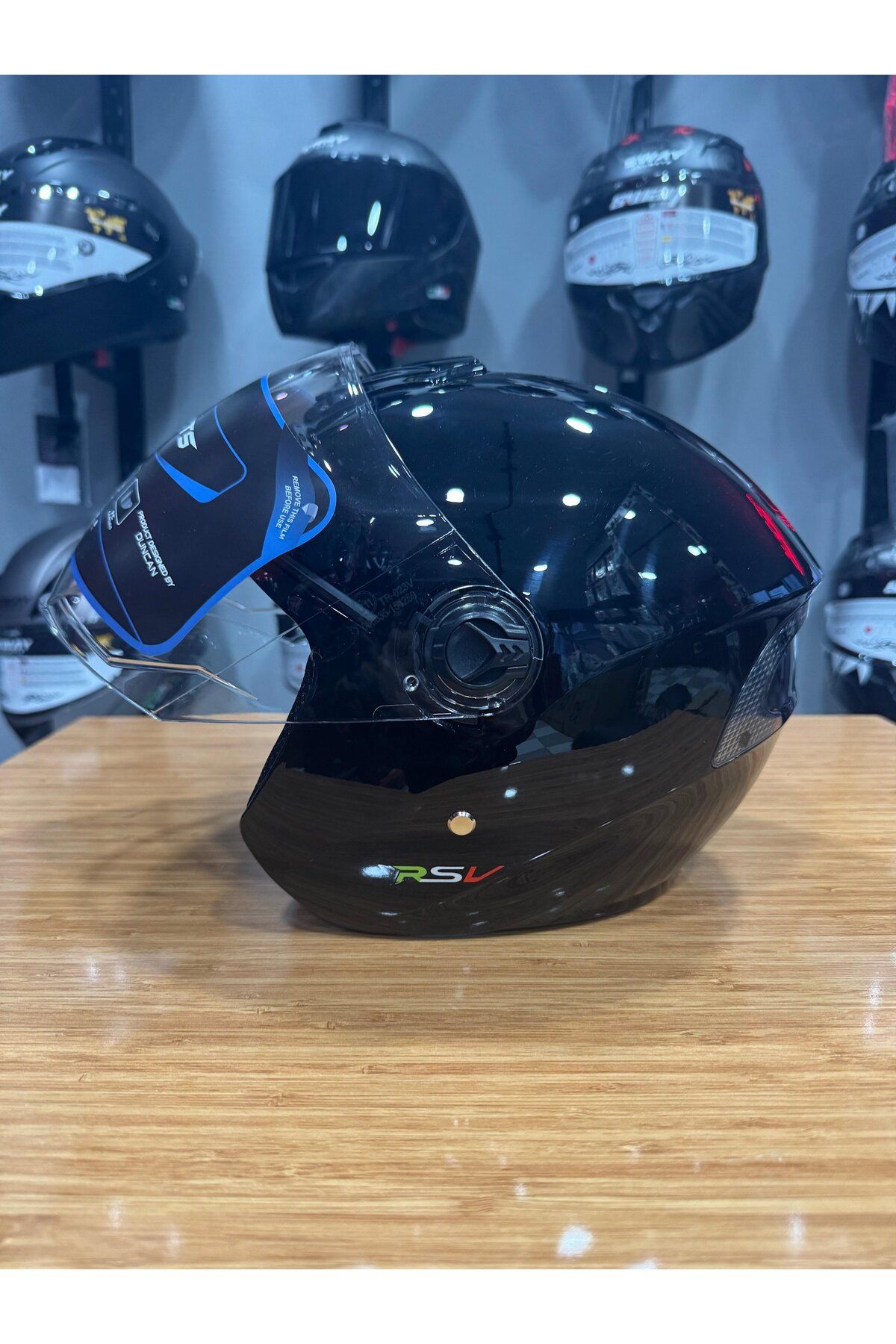 RSV Güneş Vizörlü Açık Kask (PARLAK SİYAH)
