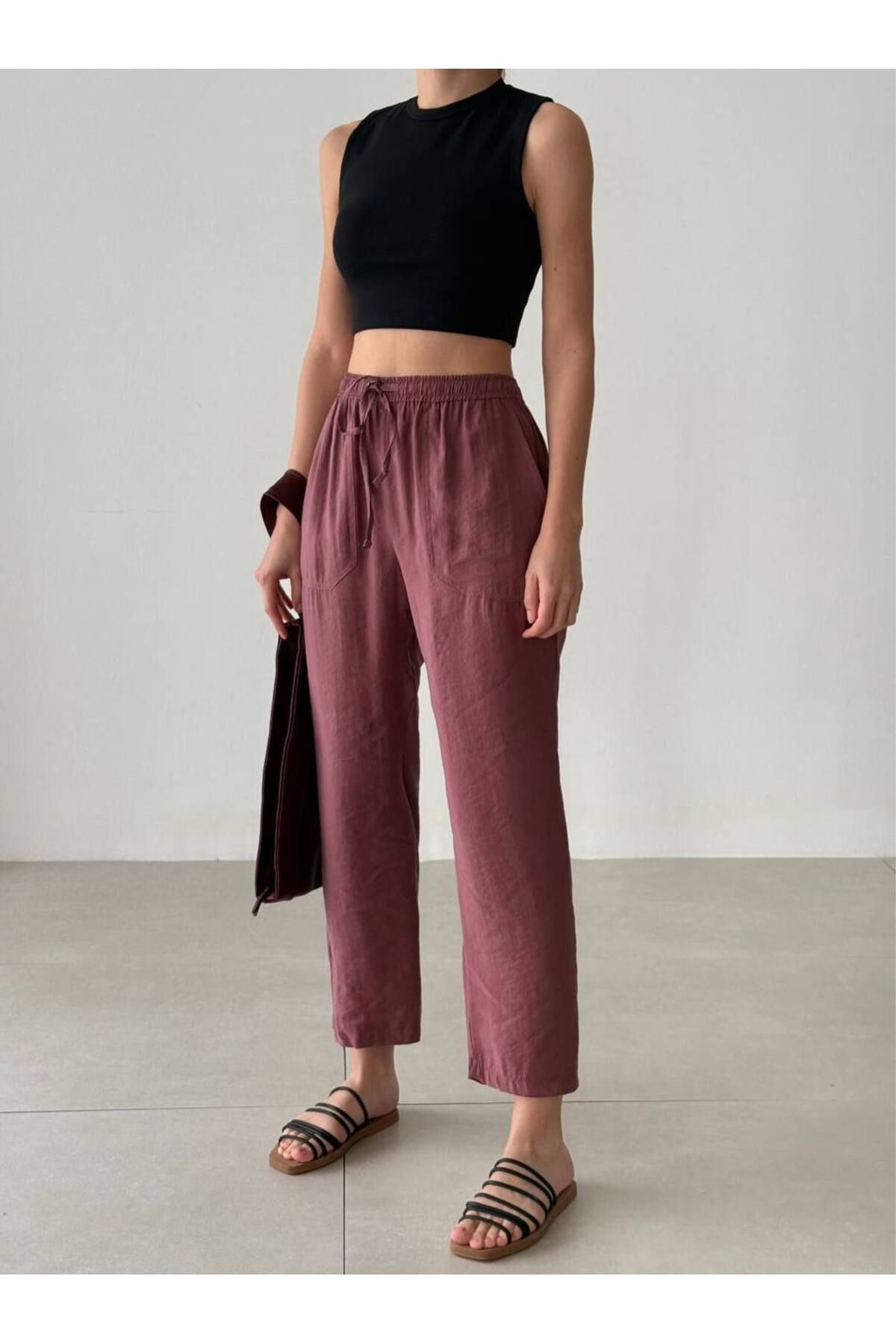 OYERGA MODA Kadın Modal Kumaş Rahat Pantolon