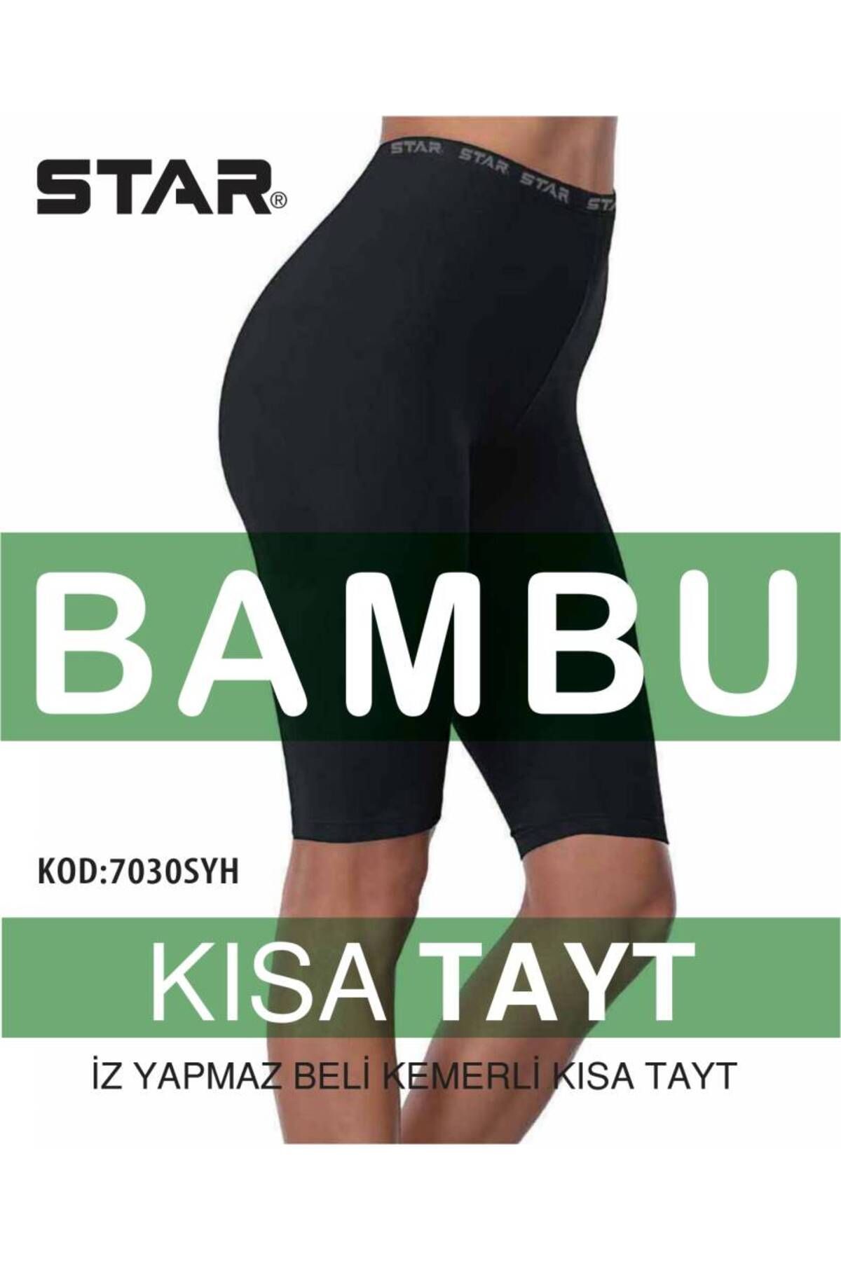 Star KADIN SİYAH ORGANİK BAMBU DİZ ÜSTÜ KISA TAYT