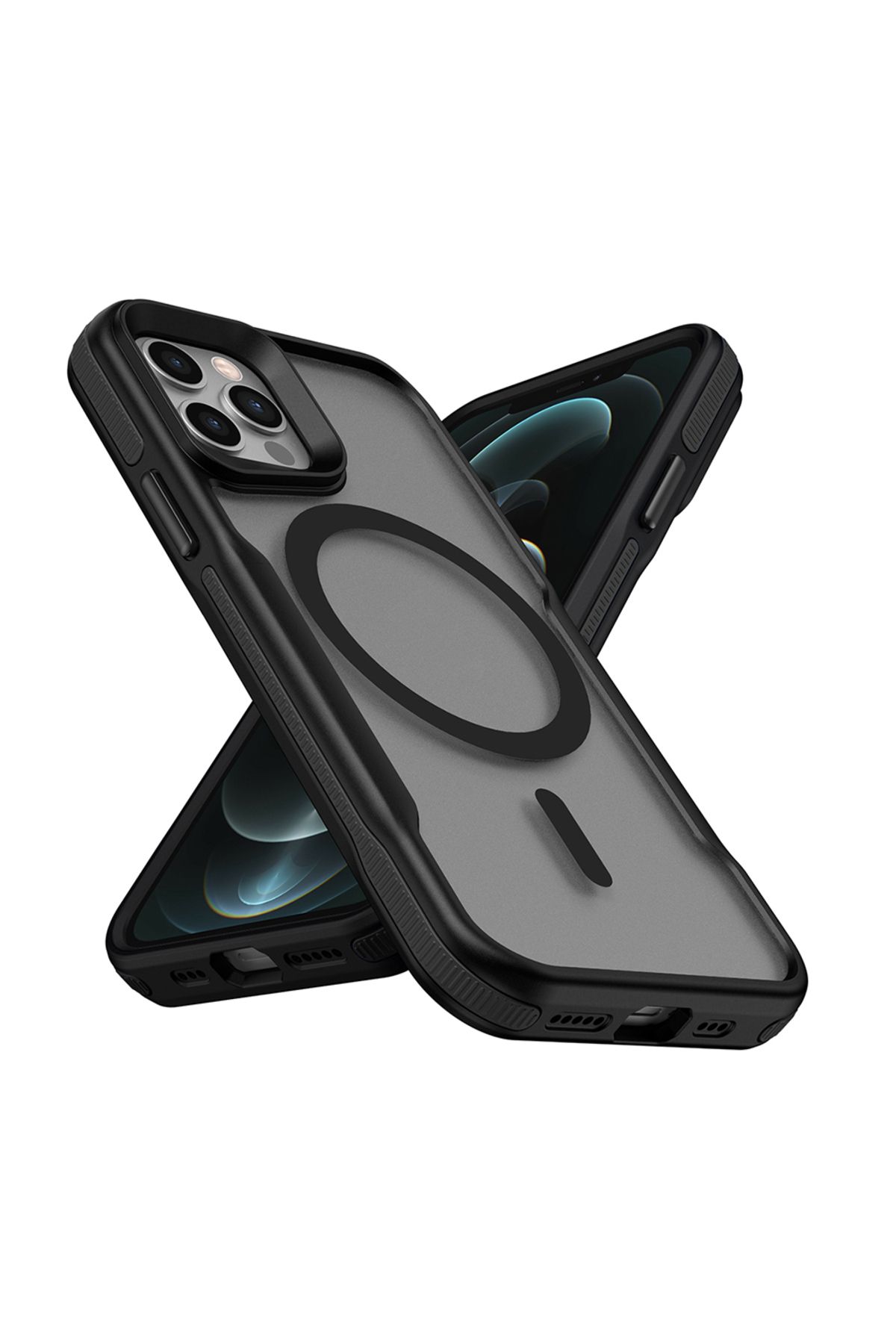 System Com iPhone 11 Pro Max Uyumlu Magsafe Şarj Özellikli Renkli Kenar Airbag Şeritli SYS Lamer Kapak-Siyah