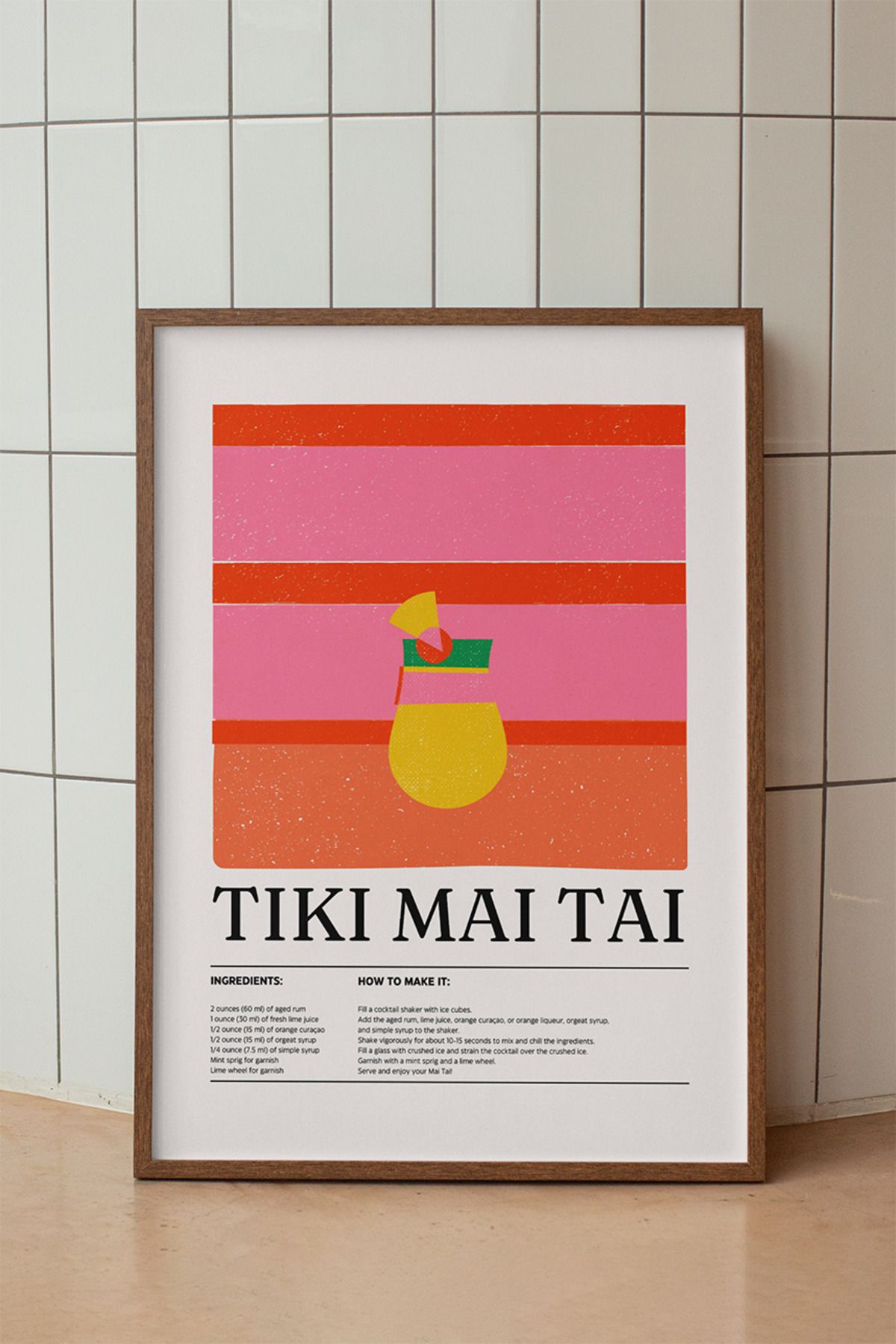 baselith Tiki Mai Tai Kokteyl Tarifi Posteri - Renkli Modern İçecek Mutfak Duvar Dekoru - Çerçevesiz Baskı