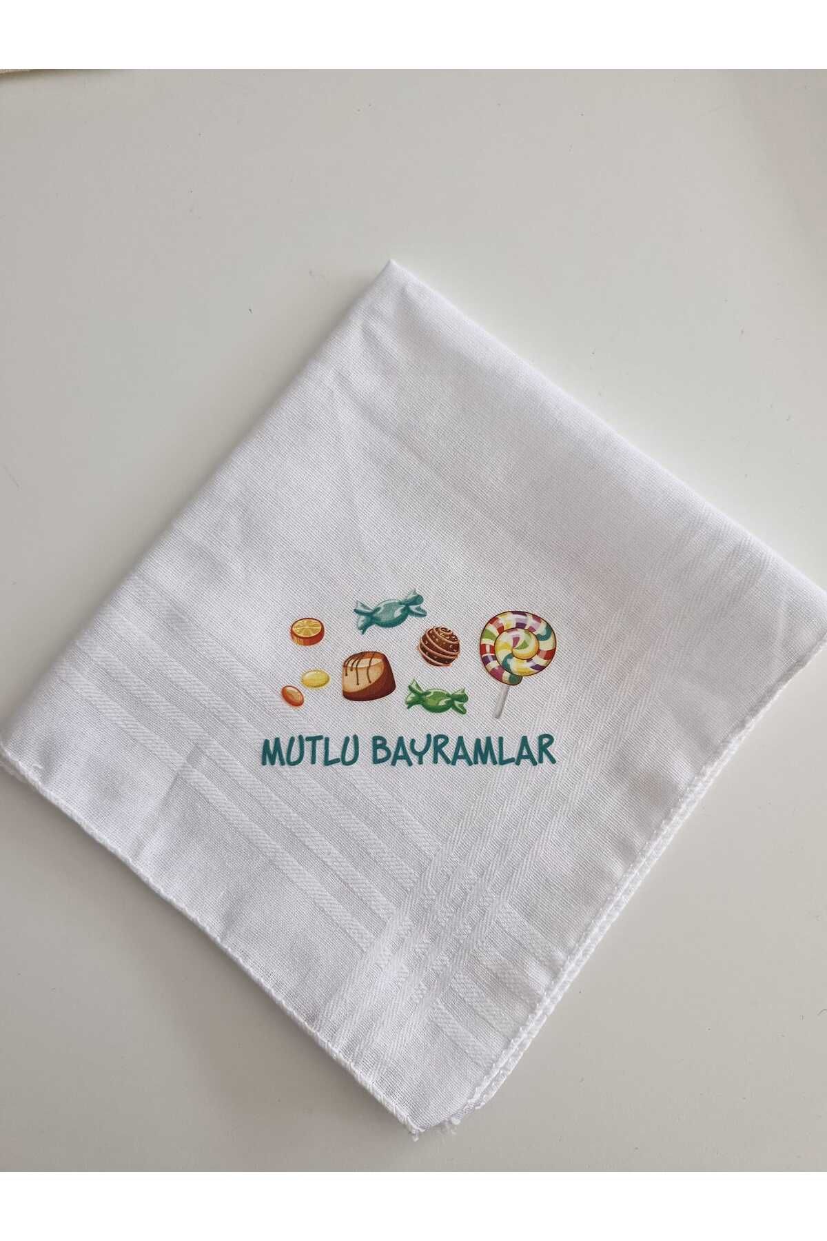ETİKETİM Mutlu Bayramlar Şeker Baskılı Mendil 10 Adet