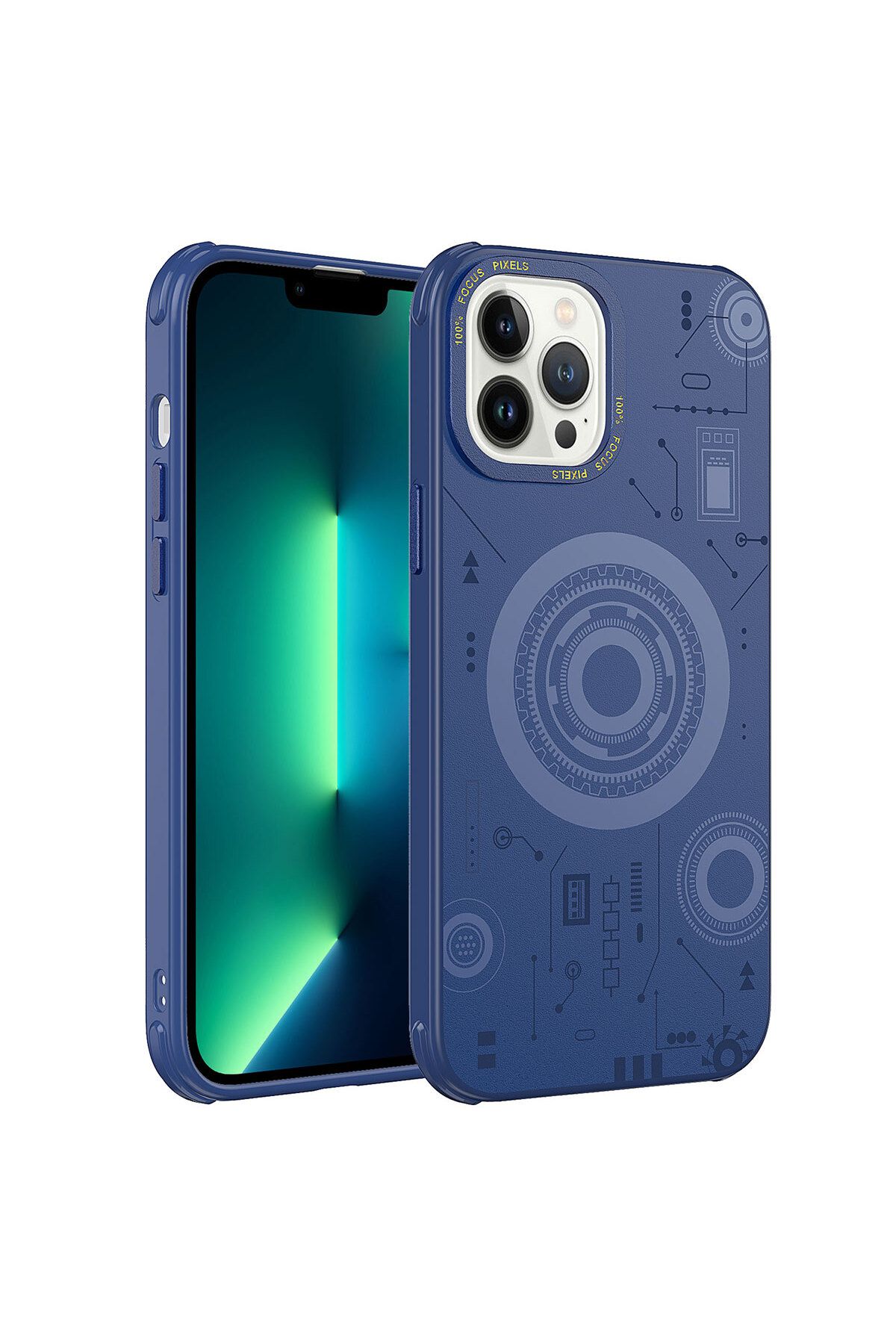 System Com iPhone 12 Pro Max Uyumlu SYS Wireless Şarj Özellikli Desenli Hot Kılıf-Lacivert