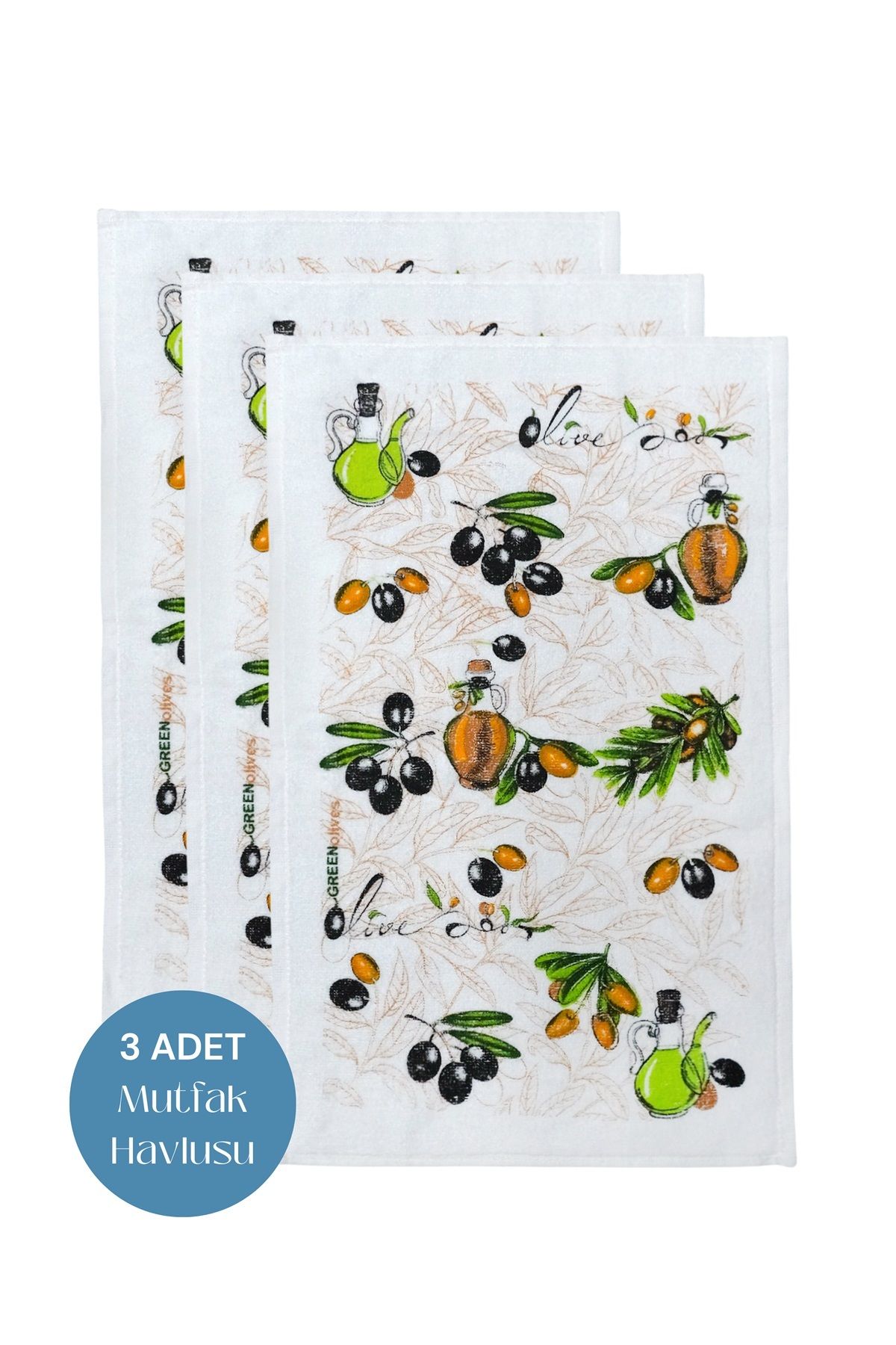 sevilya 3lü Paket Baskılı Beyaz Mutfak Havlusu Modeli