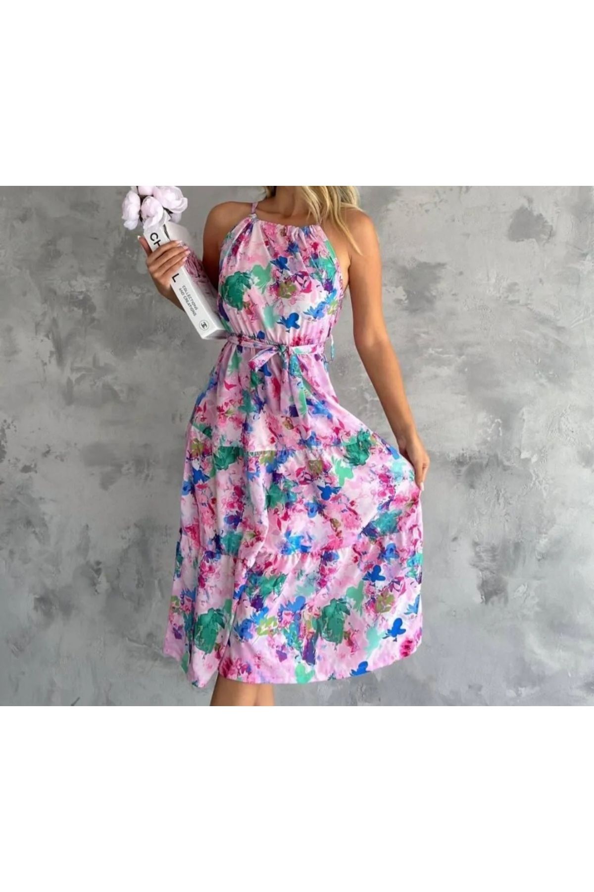 Bluebutik Askılı çiçekli elbise
