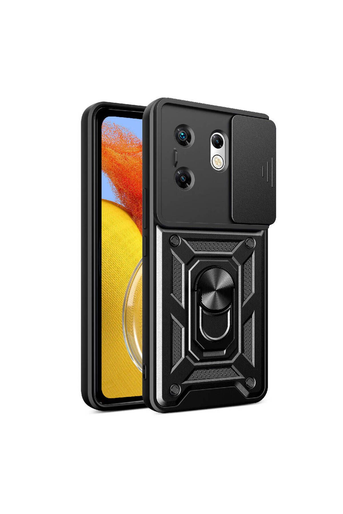 System Com İnfinix Zero 30 4G Kılıf Magnetik Standlı Kamera Korumalı SYS Sürgülü Vega Kapak - Siyah