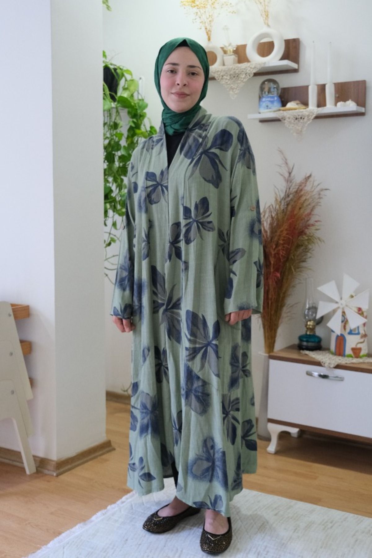 Clarity Yeşil Pamuk Abaya Kimono Kaftan