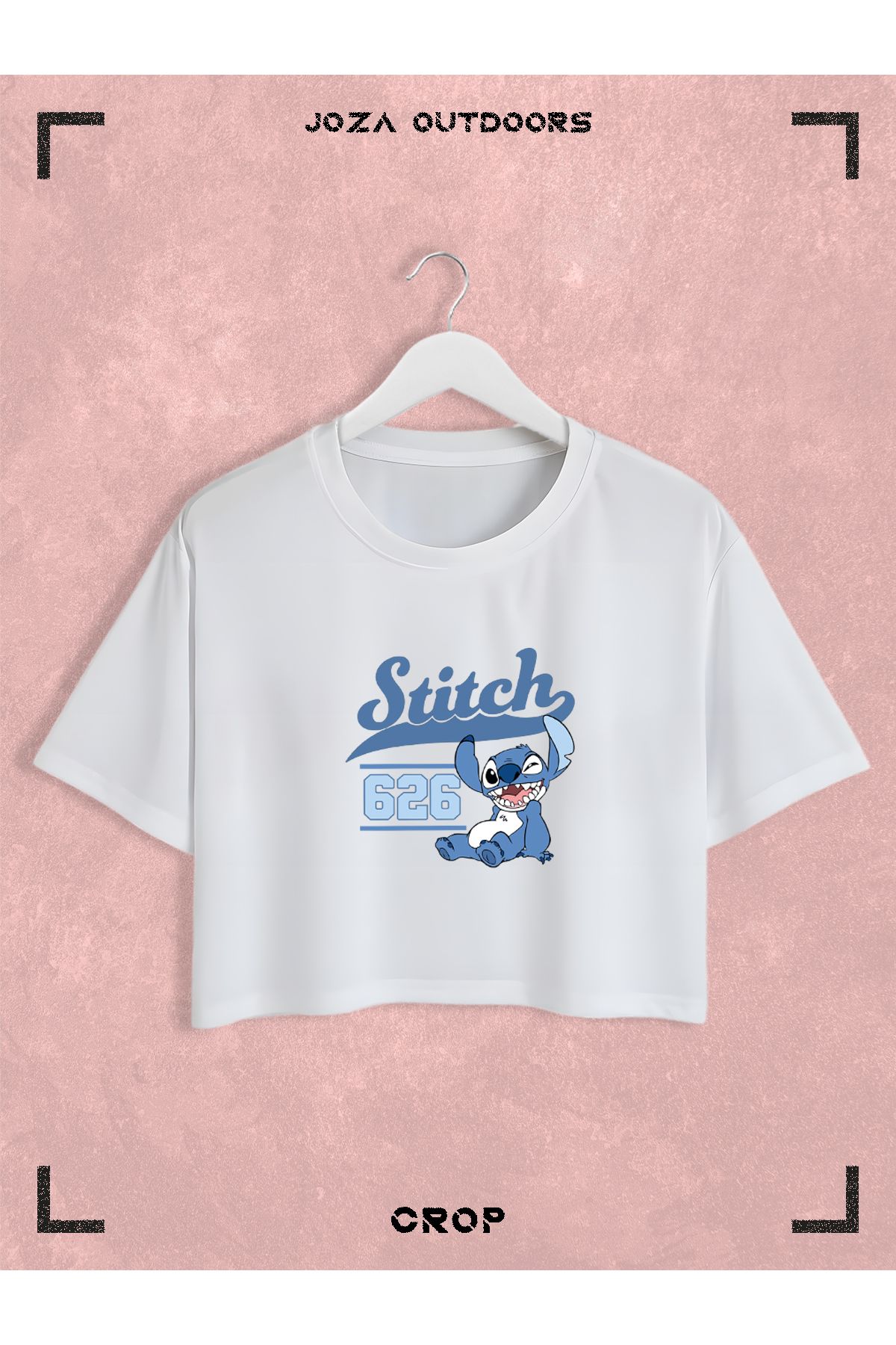Jobia Outdoors Kadın Pamuklu Renkli Angel ve Stitch Baskılı Bisiklet Yaka Oversize Salaş Kesim Crop T-shirt