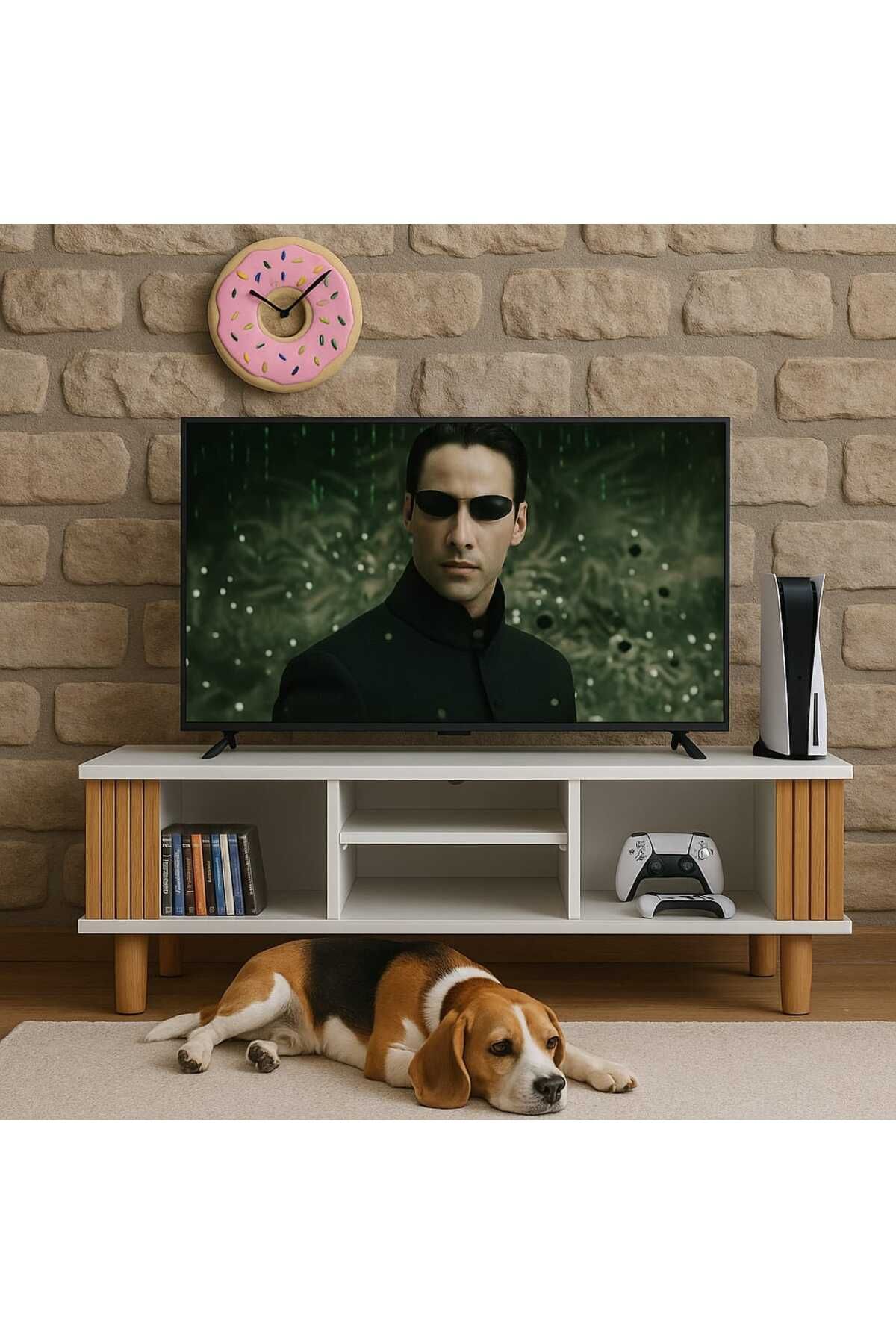 weltwood Touch Tv Ünitesi Mdf, Kayın Çıtalı, Bohem Stil, Şık, Modern Ve Dayanıklı Tv Sehpası Ayaklı