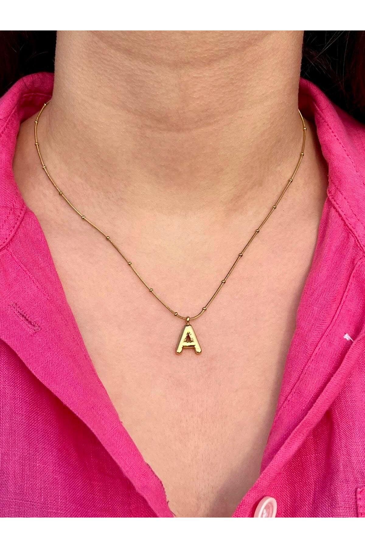 Zerys Jewelry A Harfli Gold Çelik Kolye