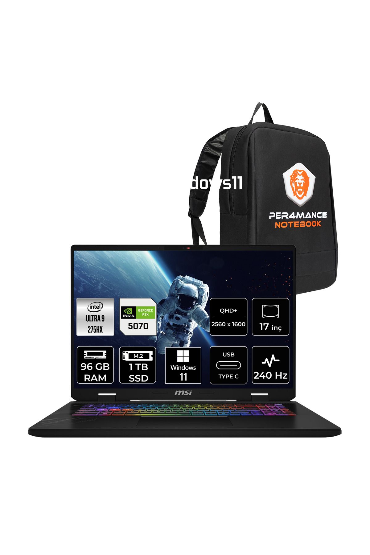 MSI Crosshair 17 HX AI Ultra 9 275HX 96GB 1TB SSD RTX5070/8GB 115W 17" 2K QHD+ 240Hz W11H Gaming