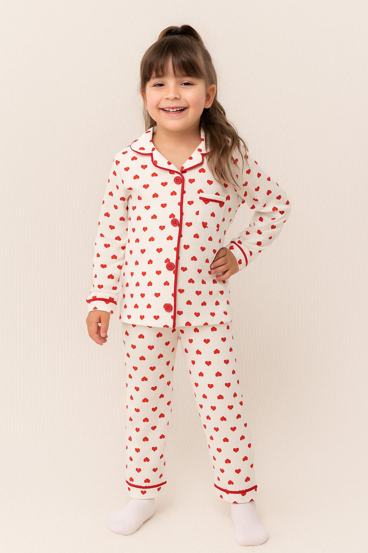 mia mia-2-6 Years Girl's Cotton Heart Patterned Pajama Set 1