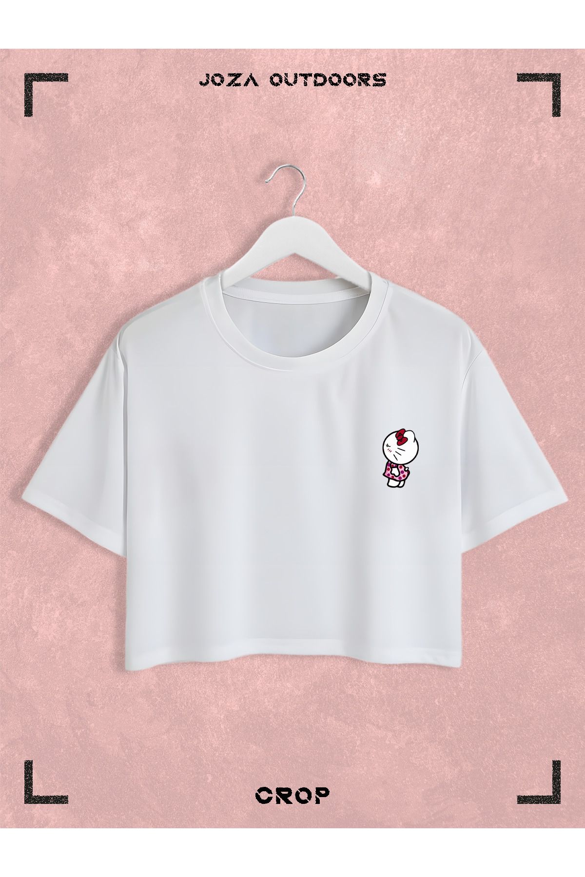 Jobia Outdoors Kadın Pamuklu Renkli Hello Kitty Baskılı Bisiklet Yaka Oversize Salaş Kesim Crop T-shirt