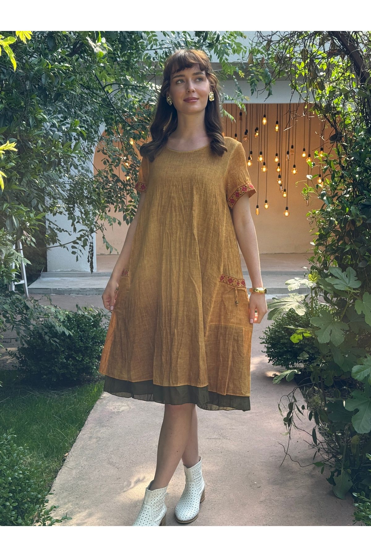 Butik Esra Kandemir YAZLIK PAMUKLU YIKAMALI KUMAŞ ASTARLI BÜYÜK BEDEN OTANTİK ELBİSE