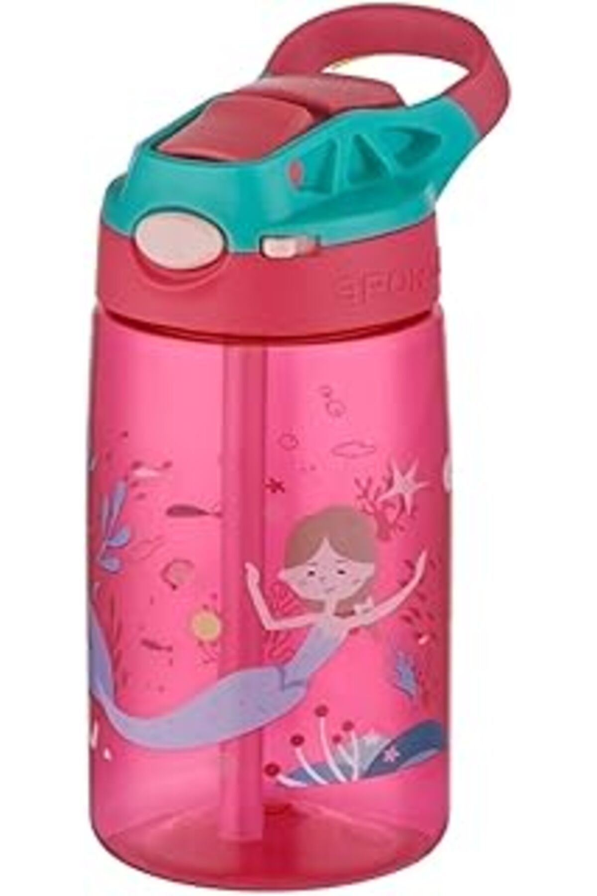 Mu Art Ahşap 500Ml Pipetli Desenli Tritan Çocuk Su Matarası (Pembe)
