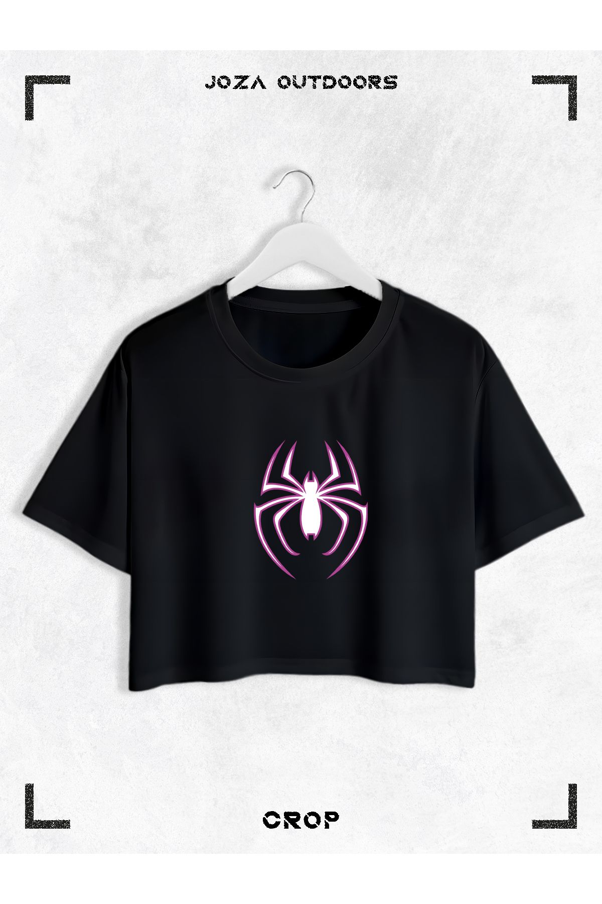 Jobia Outdoors Kadın Pamuklu Renkli Örümcek Baskılı Bisiklet Yaka Oversize Salaş Kesim Crop T-shirt