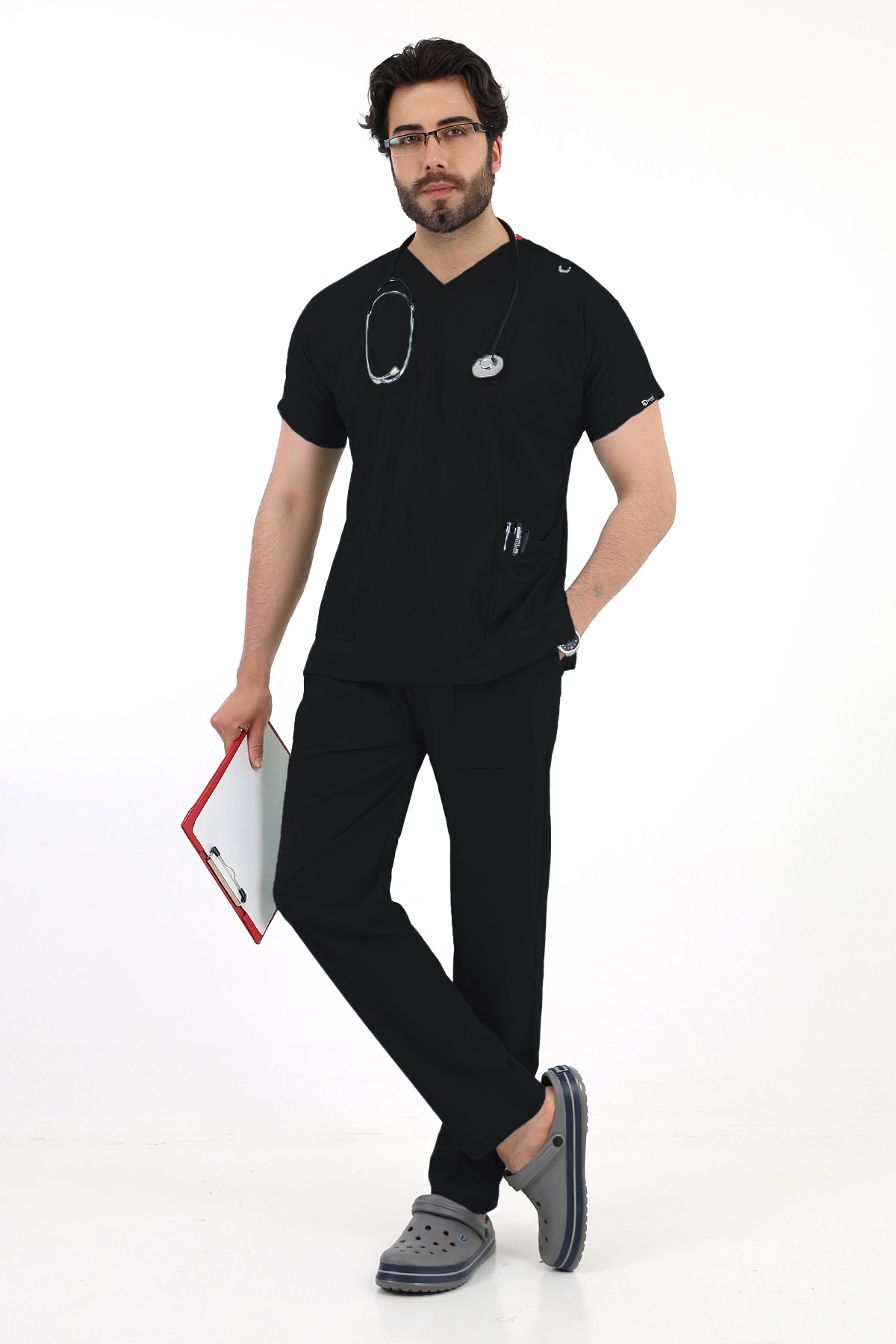 ドクタースタイル TİJA Saks Mavisi Likralı Dr Greys V yaka Yarasa Kol Doktor