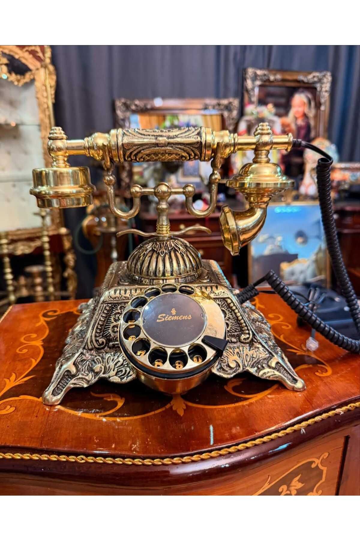 Yaratıcı sanatlar atölyesi El Yapımı Saf Pirinç Dökme Masa Telefonu Tamamı İşlemeli Günlük Kullanıma Uygun Retro Telefon