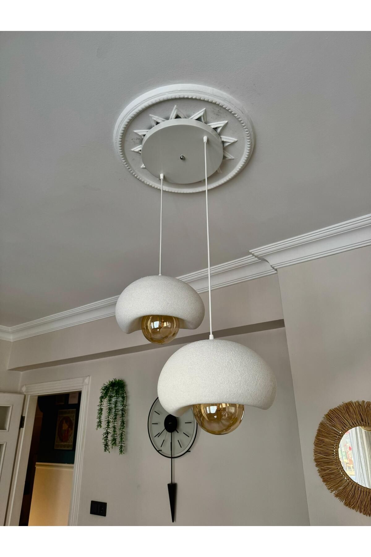 Ferisa Home 2 Li Sarkıt Avize Bohem Beton Salon Rustik E27 Modern Avize