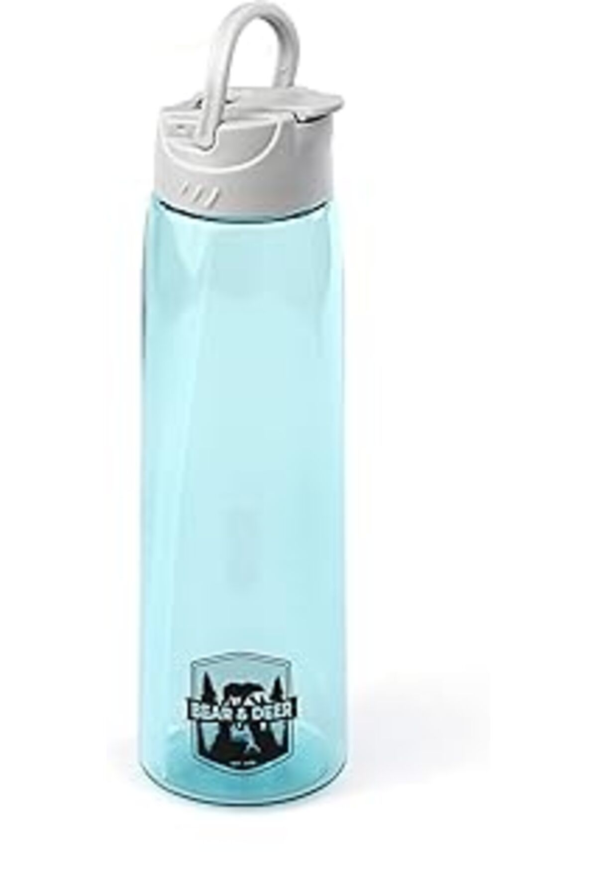 Mu Art Ahşap Bear&Deer Tritan Oynar Tutacaklı Turkuaz Şeffaf Plastik Matara 750 Ml - Mt0005