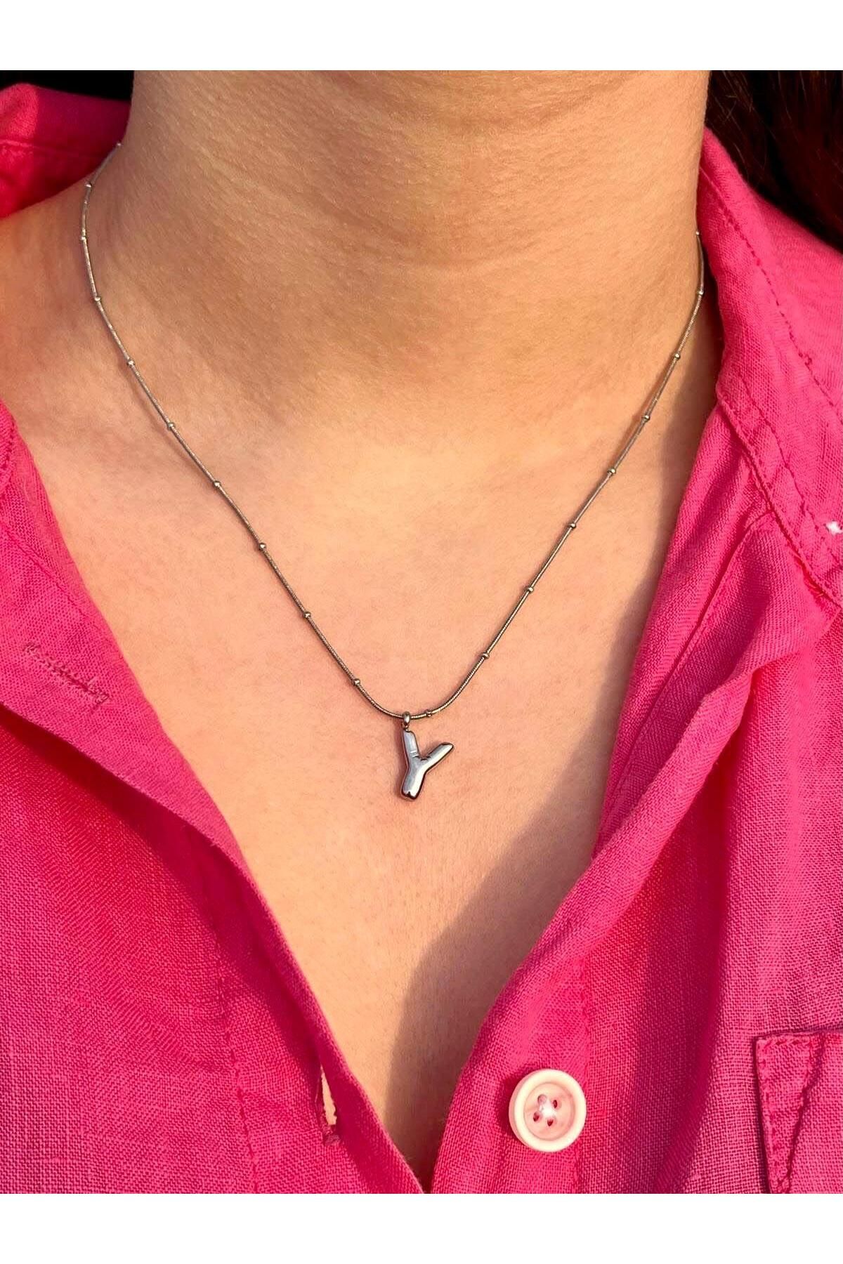 Zerys Jewelry Y Harfli Gümüş Çelik Kolye