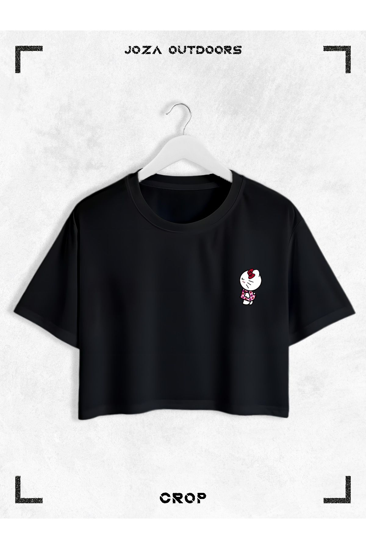 Jobia Outdoors Kadın Pamuklu Renkli Hello Kitty Baskılı Bisiklet Yaka Oversize Salaş Kesim Crop T-shirt