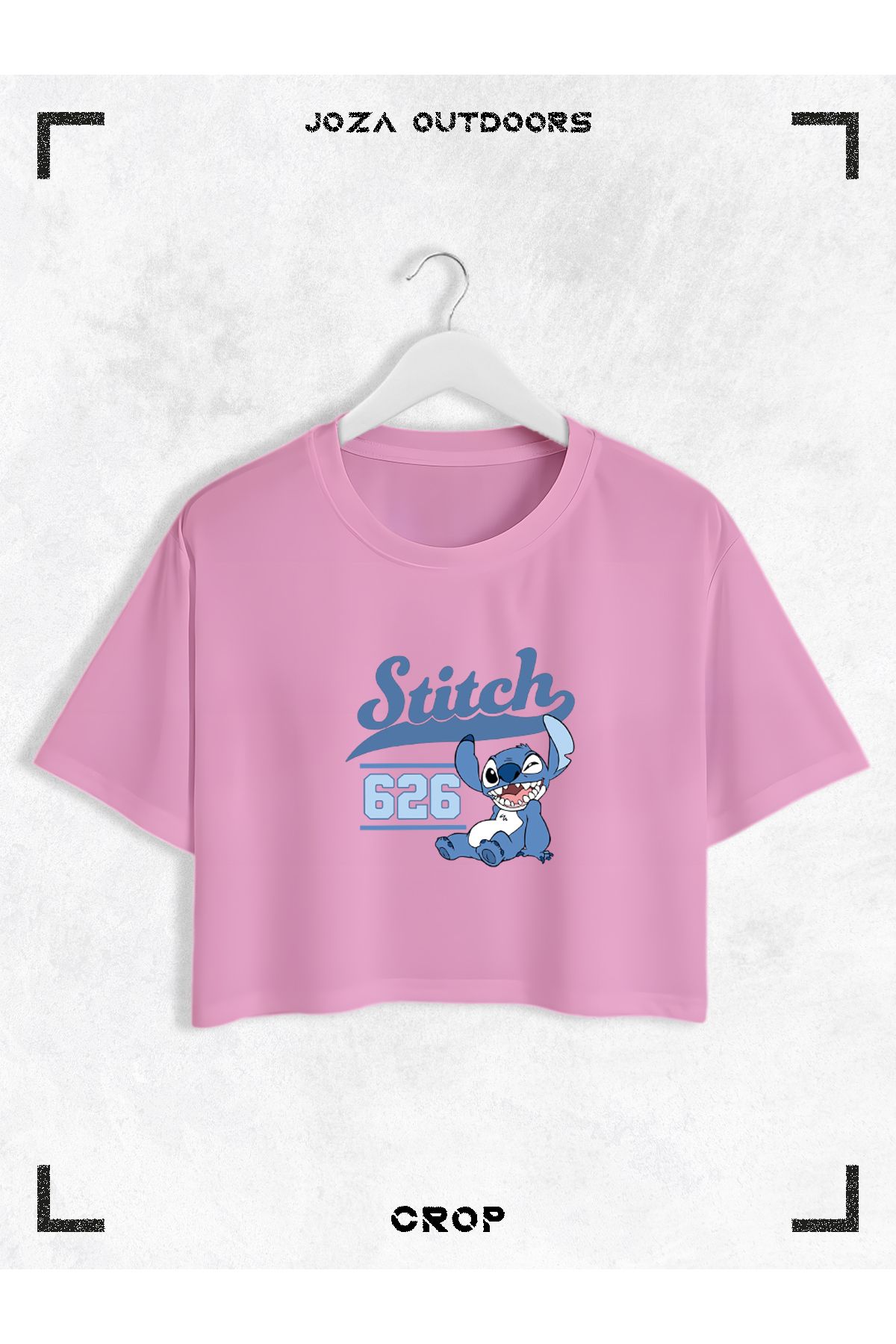 Jobia Outdoors Kadın Pamuklu Renkli Angel ve Stitch Baskılı Bisiklet Yaka Oversize Salaş Kesim Crop T-shirt