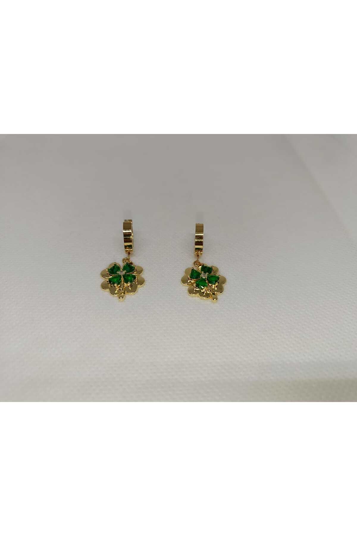 Store 316l Yonca Desenli Paslanmaz Çelik Gold Küpe