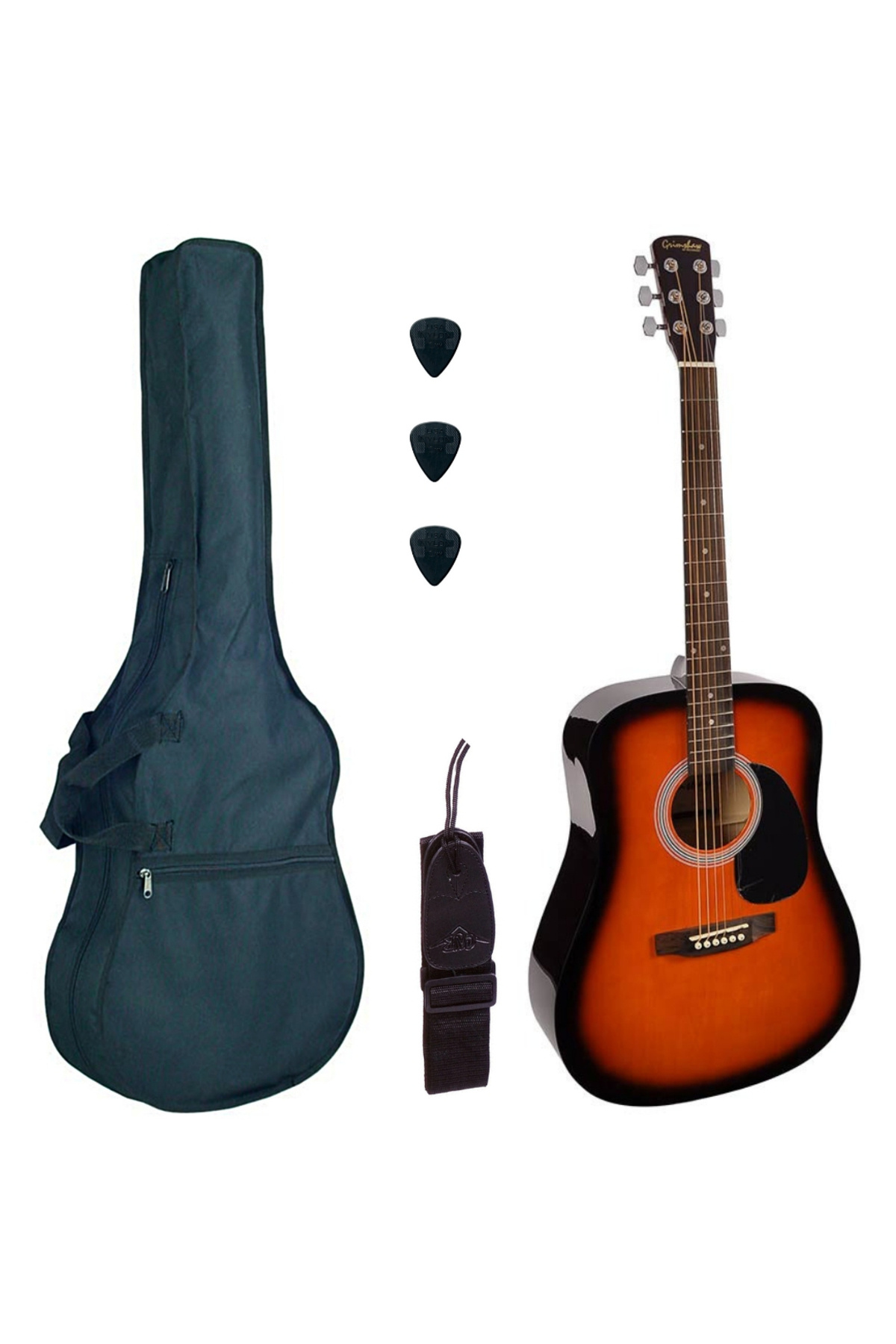 Nashville Gsd60sb Basic 1, Set Chitara Acustica Dreadnought Western, Sunburst, Husă, Curea, 3 Pene - One Size