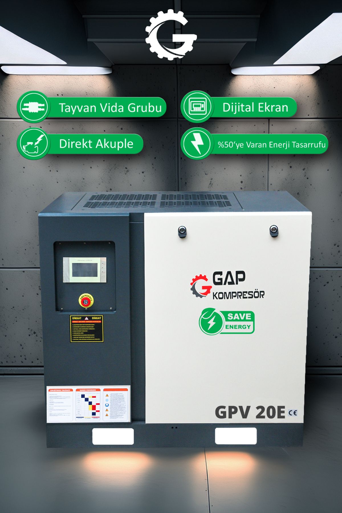GAP KOMPRESÖR İnvertörlü Vidalı Hava Kompresörü 20Hp 1000Lt GPV20E