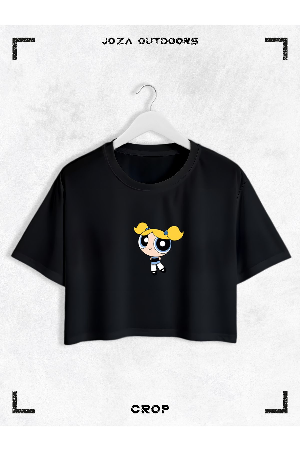Jobia Outdoors Kadın Pamuklu Renkli Powerpuff Girls Baskılı Bisiklet Yaka Oversize Salaş Kesim Crop T-shirt