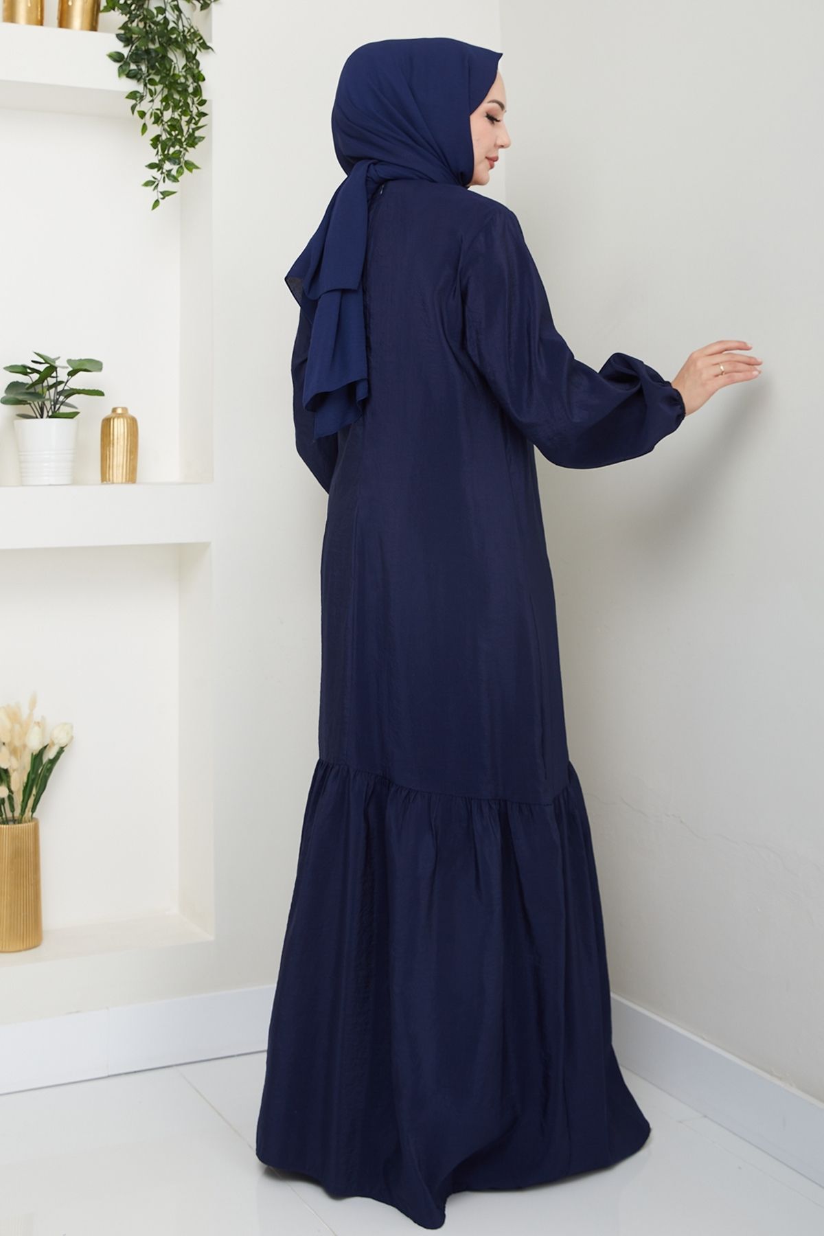 InStyle-Φόρεμα Modal Navy Blue με λεπτομέρεια Bird's Eye 4