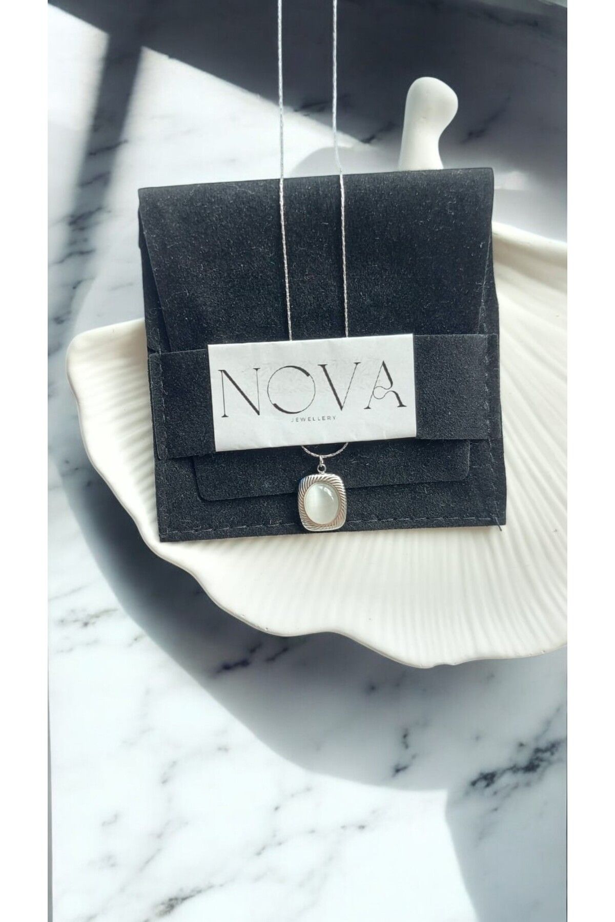 NOVA JEWELLERY Beyaz Taş Detaylı Paslanmaz Çelik Kolye |STEEL NECKLACE