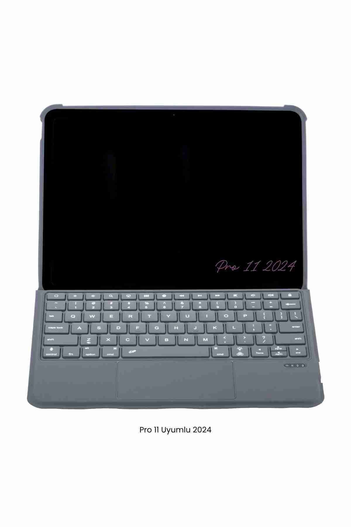 Fuchsia iPad Pro 11 2024 Uyumlu Katanya 360° Manyetik Standlı Ledli Touchpadli Klavyeli Tablet Kılıfı