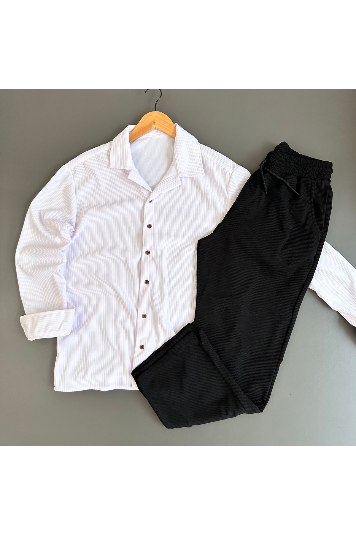 tiggirmoda Erkek Fitilli Kumaş Gömlek Pantolon Takım