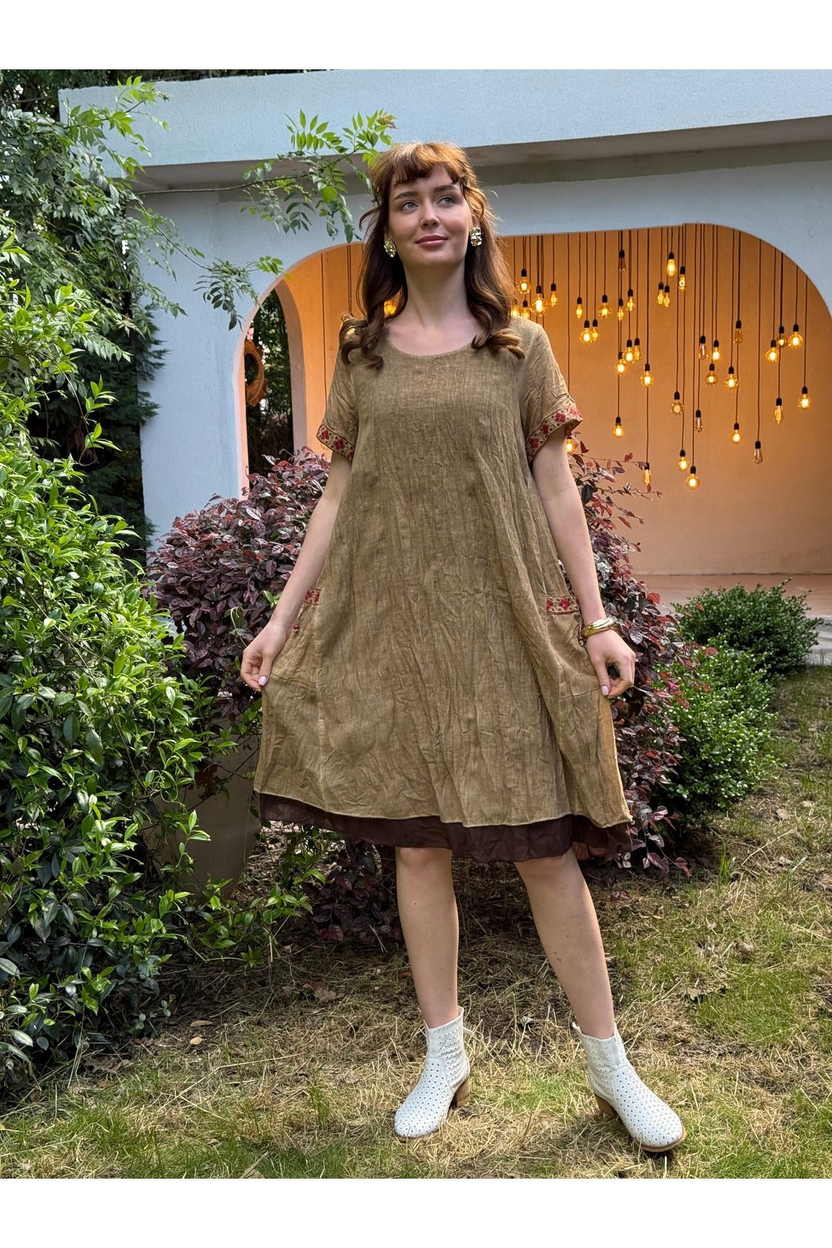 Butik Esra Kandemir YAZLIK PAMUKLU YIKAMALI KUMAŞ ASTARLI BÜYÜK BEDEN OTANTİK ELBİSE