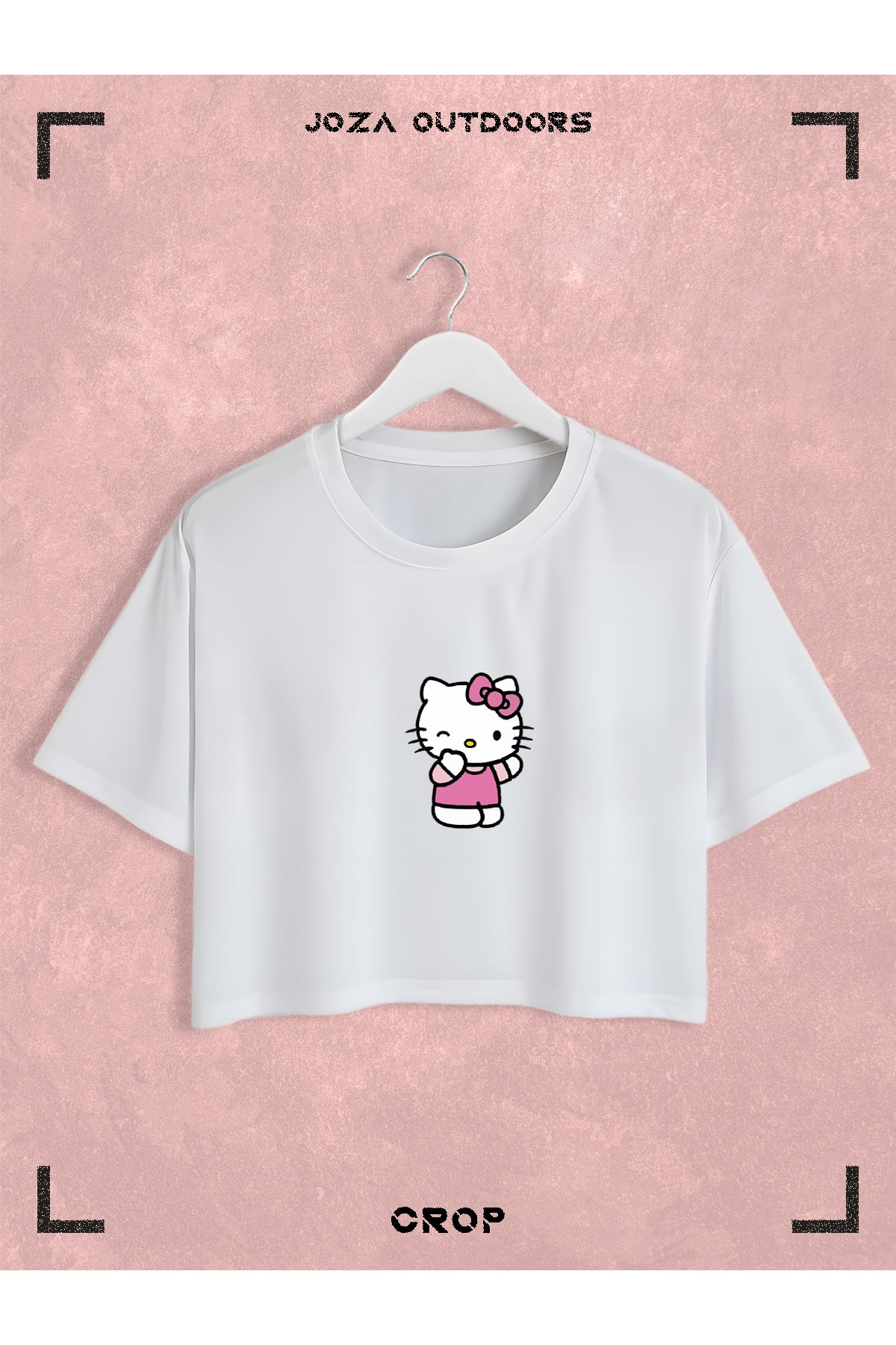 Jobia Outdoors Kadın Pamuklu Renkli Hello Kitty Baskılı Bisiklet Yaka Oversize Salaş Kesim Crop T-shirt