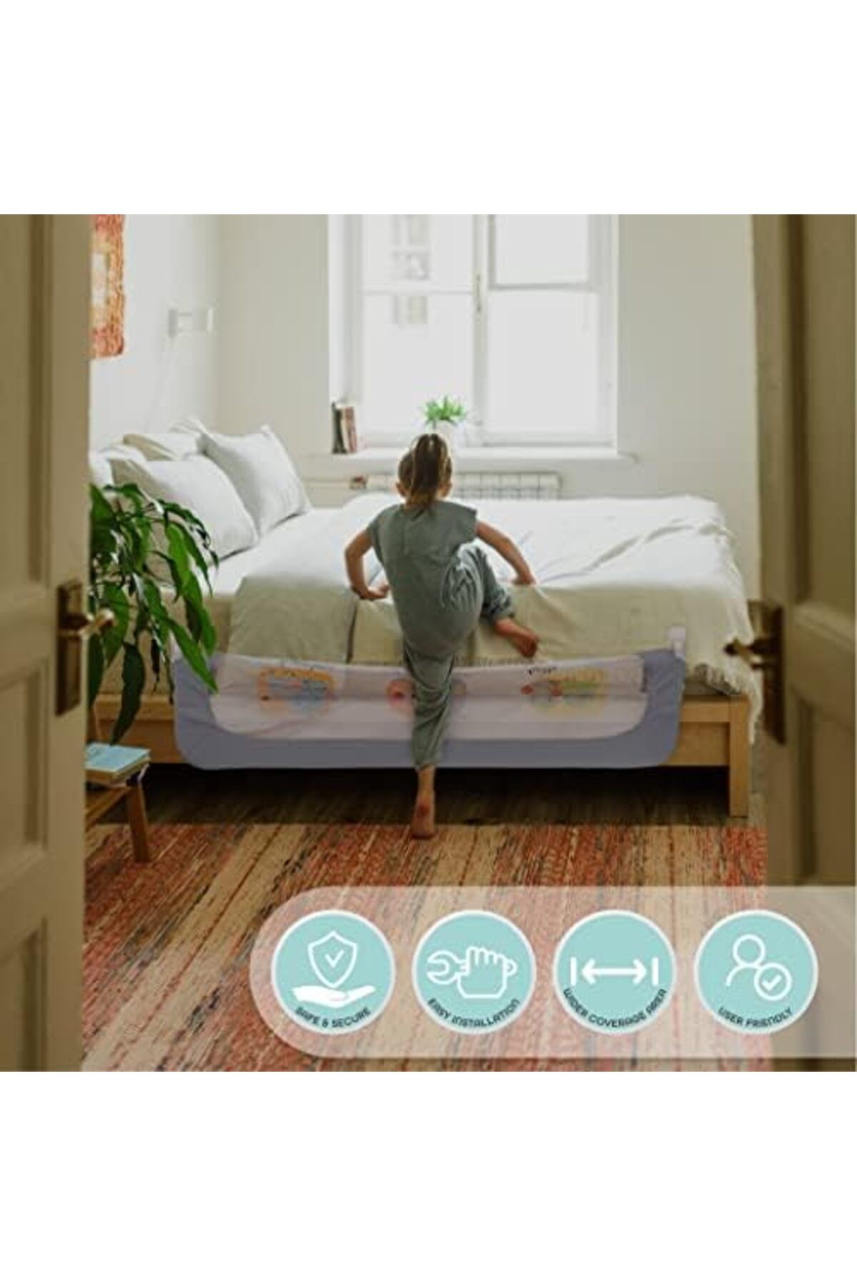 CHILD SAFETY-Extra Long Safety Bed Rail For Kids / Toddler- Fits Single / King / Queen Size 8