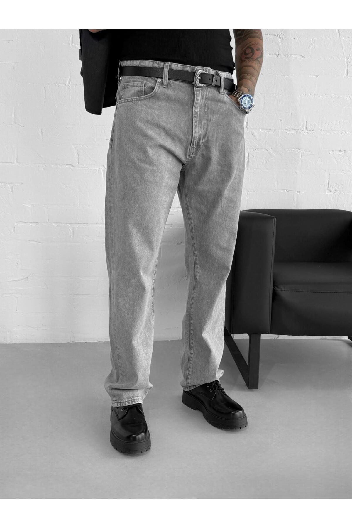 ablukaonline Erkek Baggy Fit Jean Açık Gri