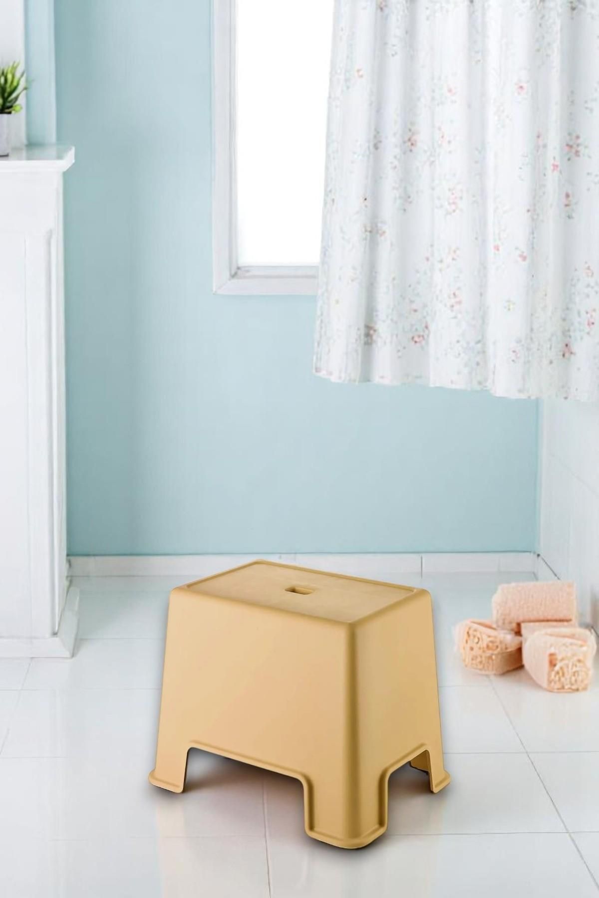 ALBETTO Banyo Köşeli Tabure Sütlü Kahve Kaymaz Taban